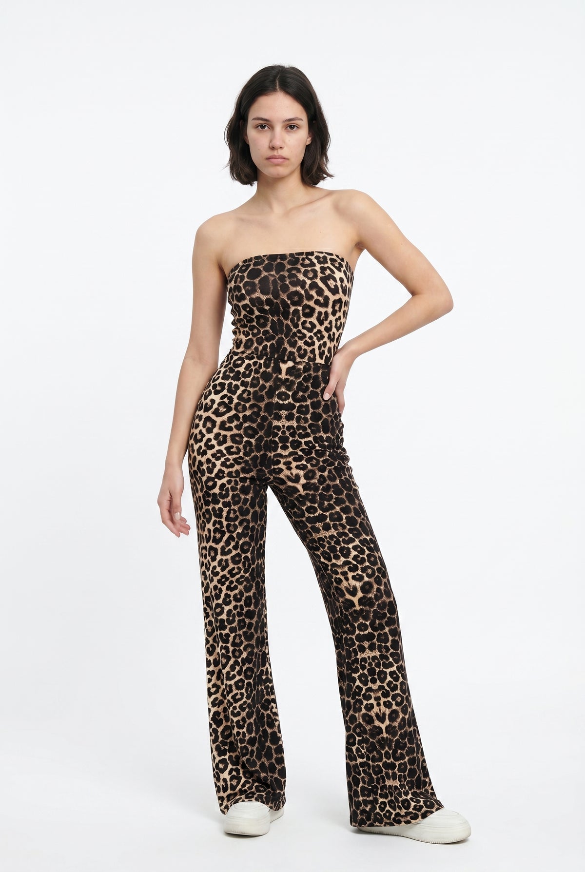 Animal Print Strapless Wide Jumpsuit