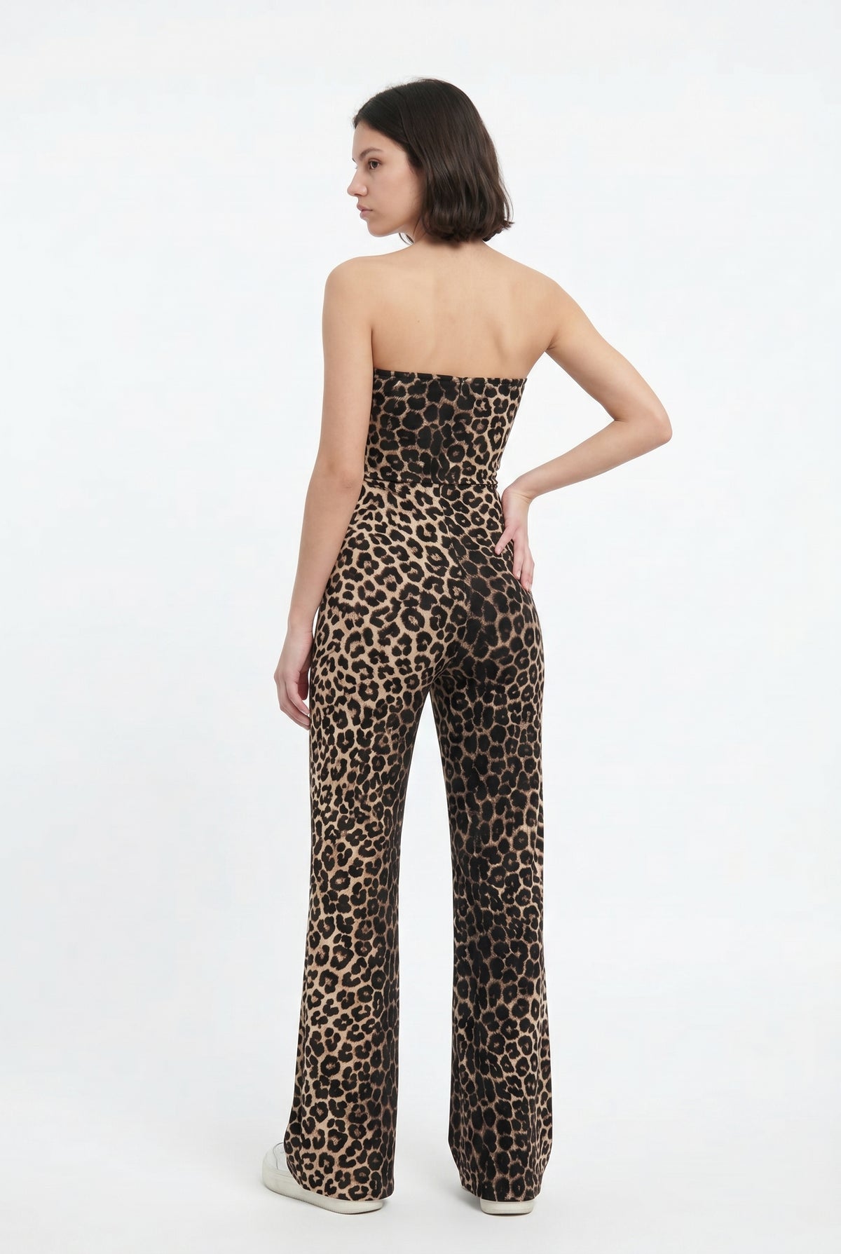 Animal Print Strapless Wide Jumpsuit