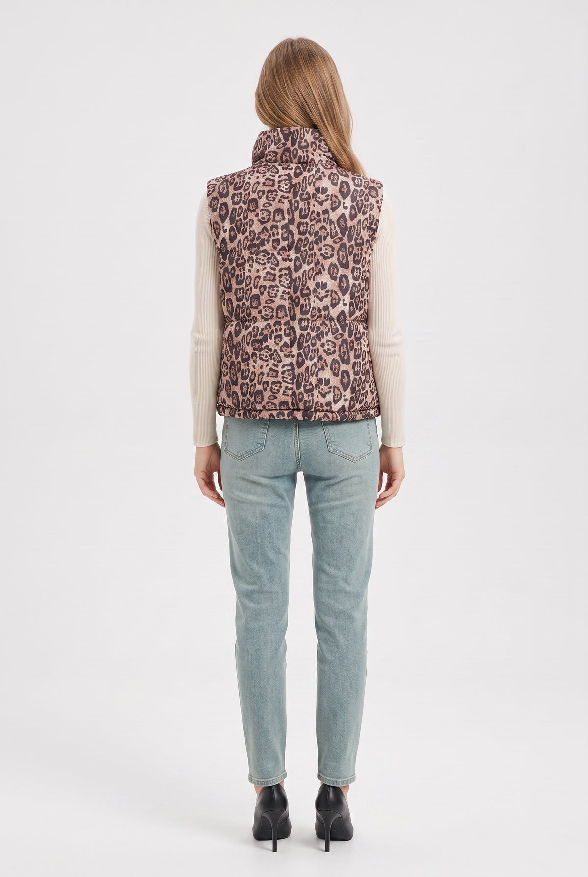 Beige Leopard Print Puffer Vest