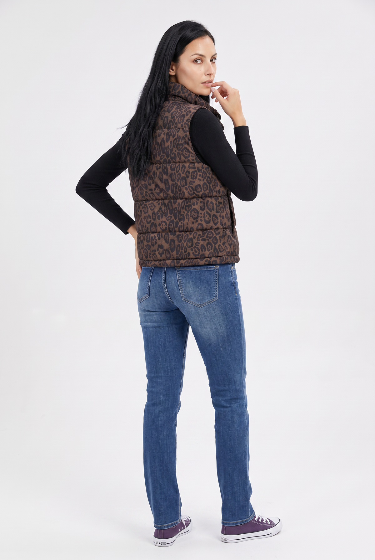 Brown Leopard Print Puffer Vest