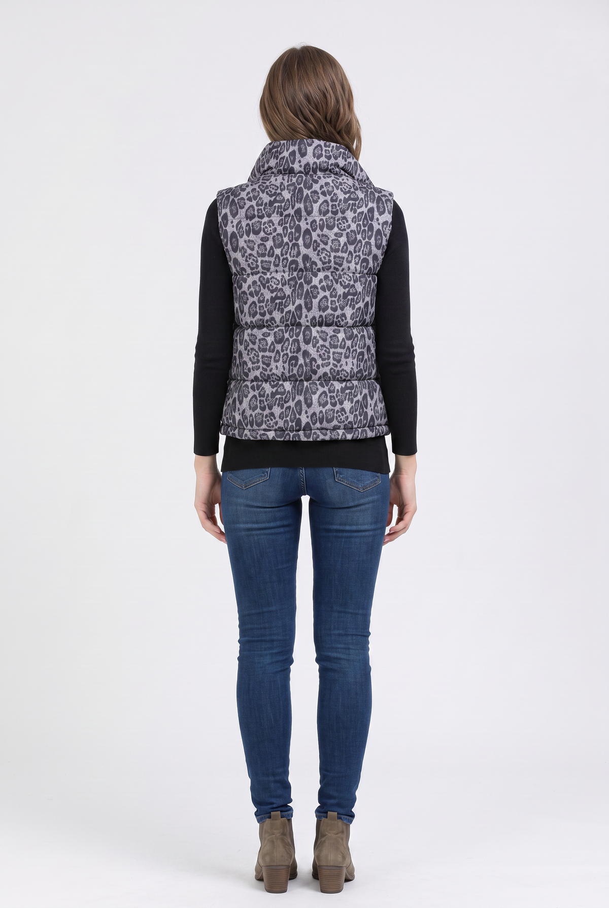 Gray Leopard Print Puffer Vest