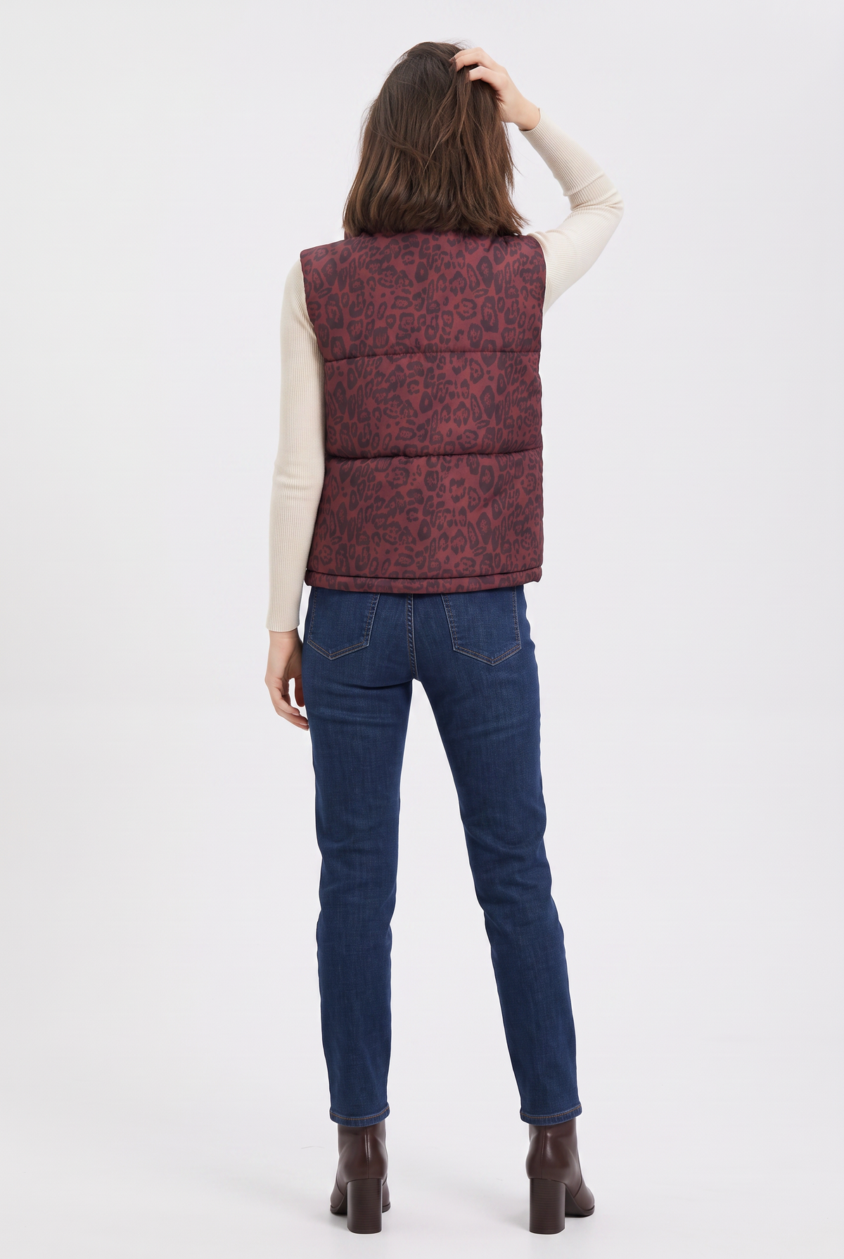 Burgundy Leopard Print Puffer Vest