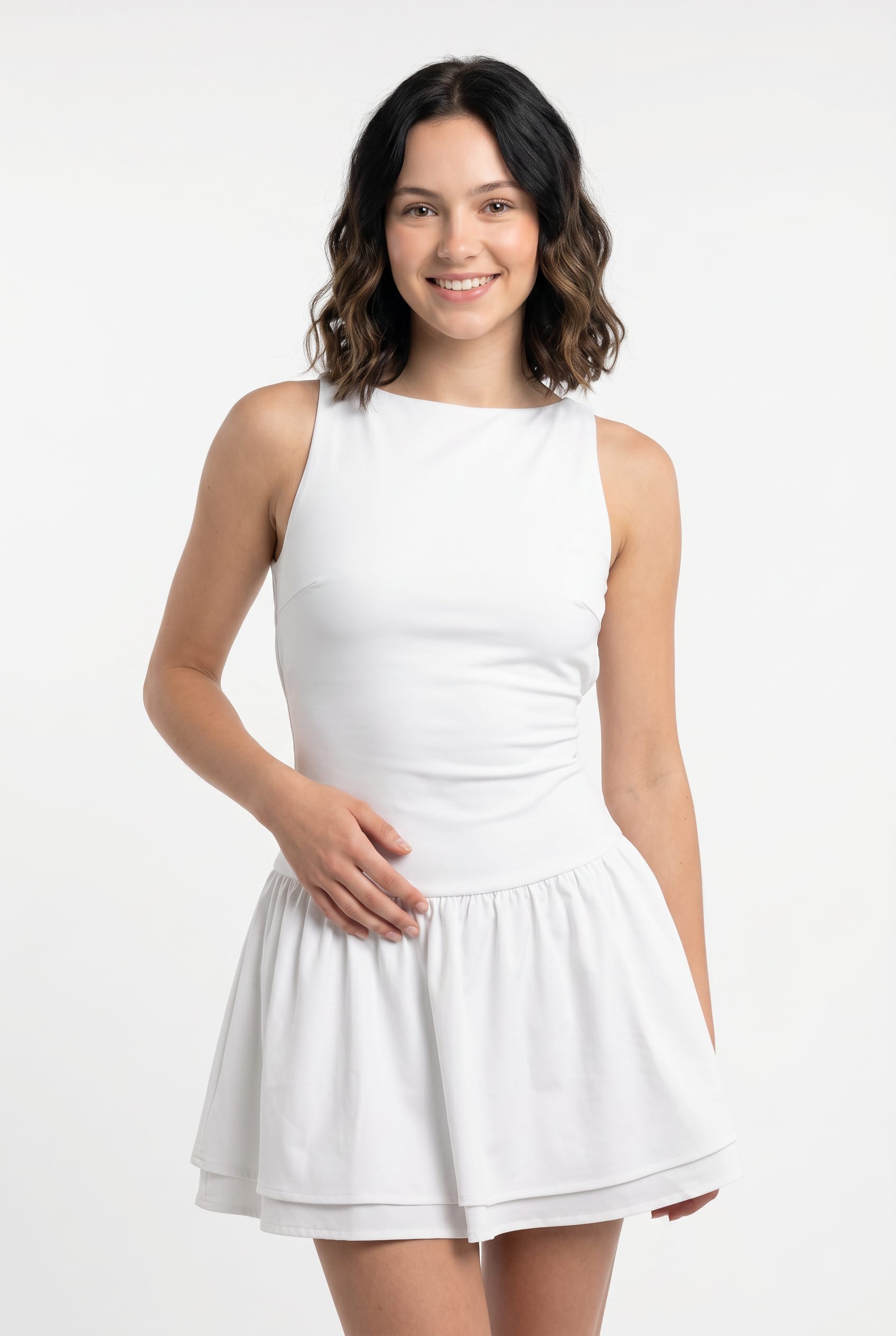 White Drop Waist Sleeveless Mini Dress