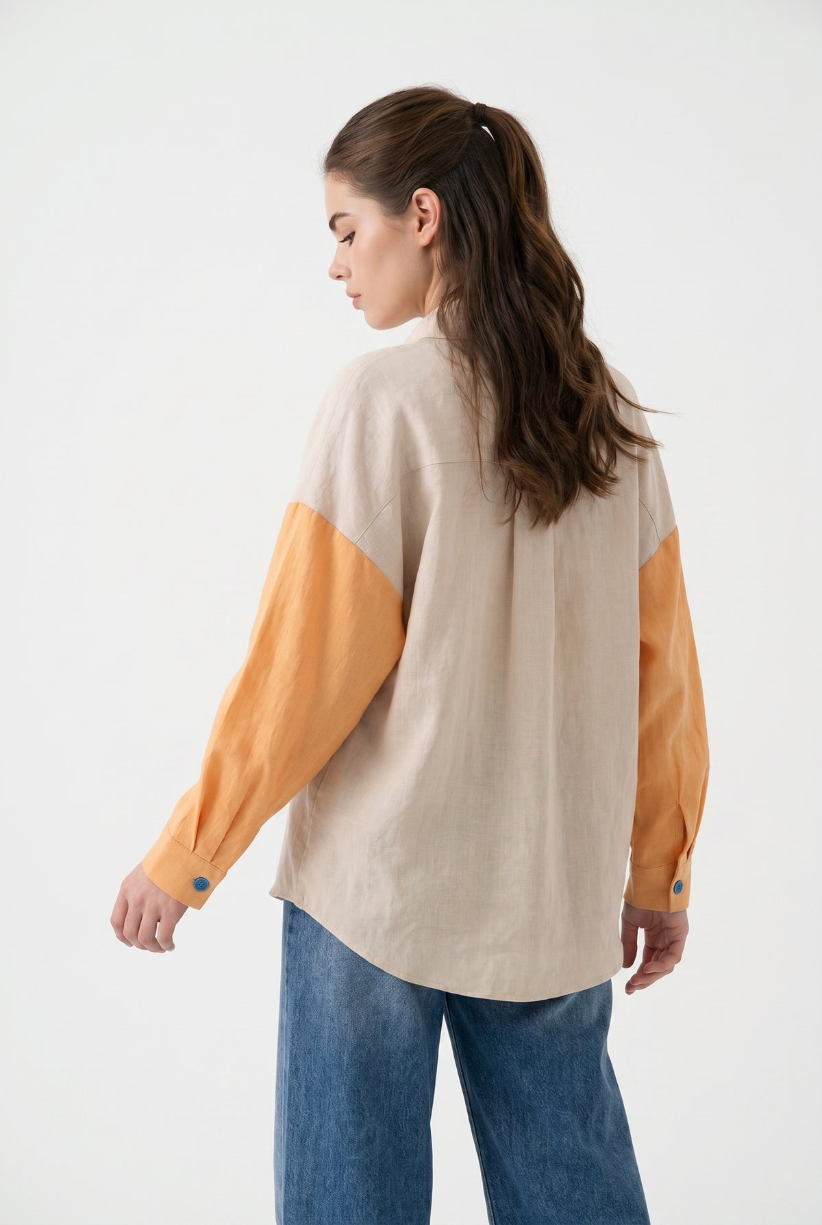 Beige Colorblock Oversized Relaxed Shirt