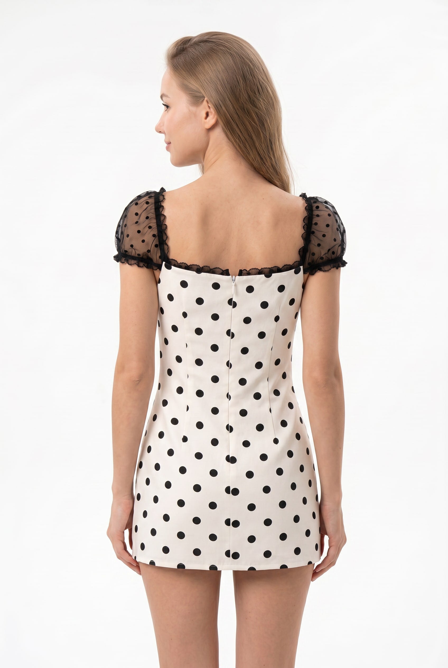 Polka Dot Mini Dress Black Ribbon