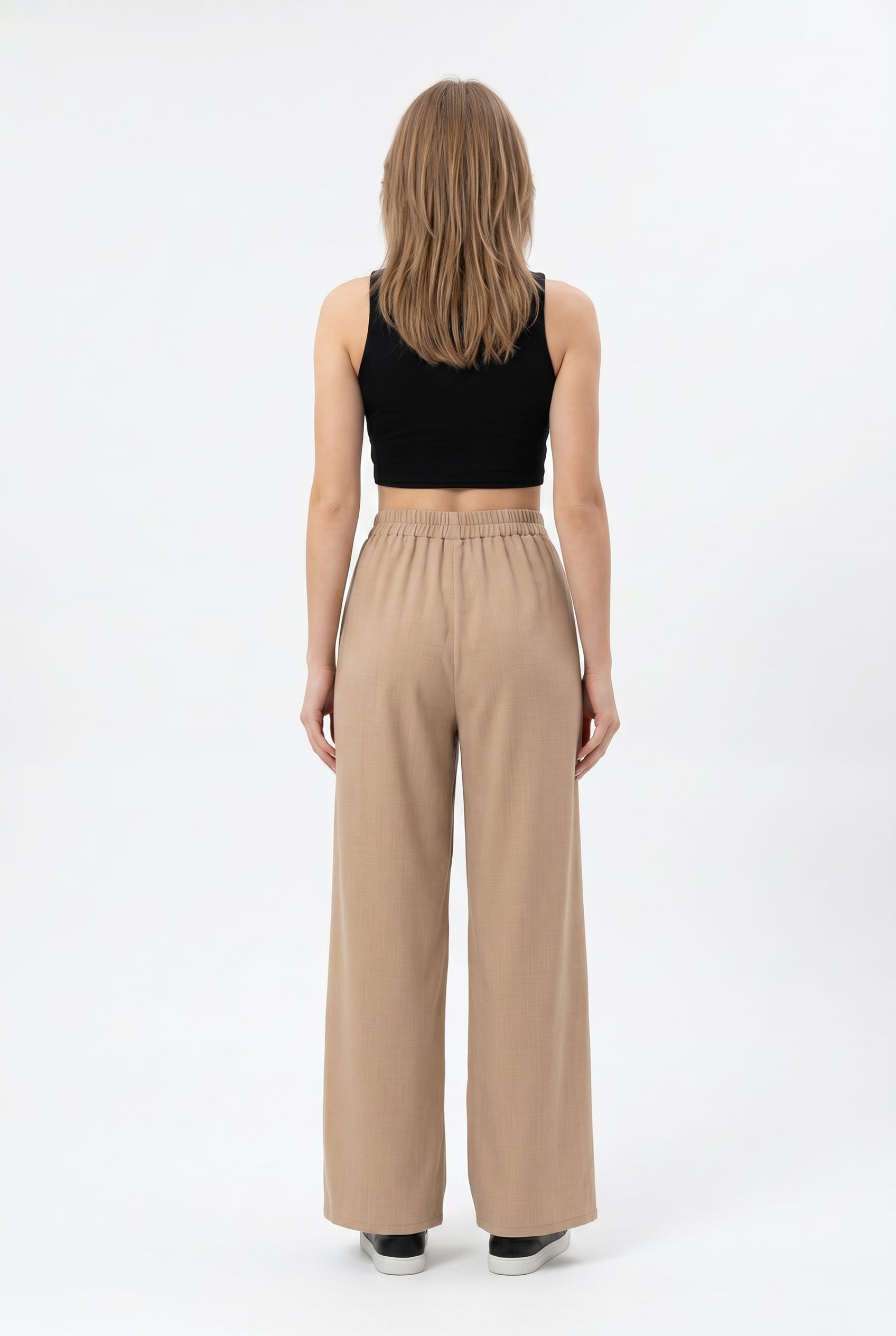 Camel Wide-Leg Crossover Front Trousers
