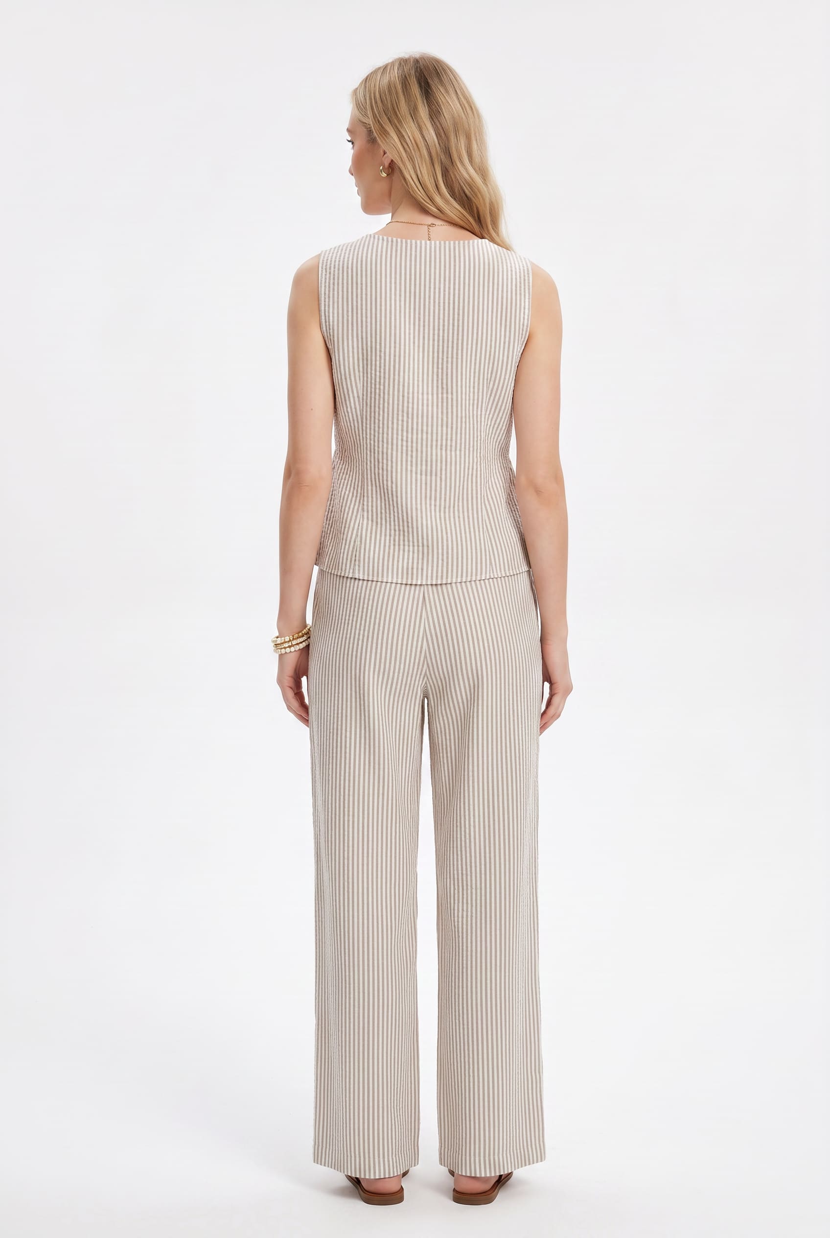 Beige Striped Peplum Co-ord Set