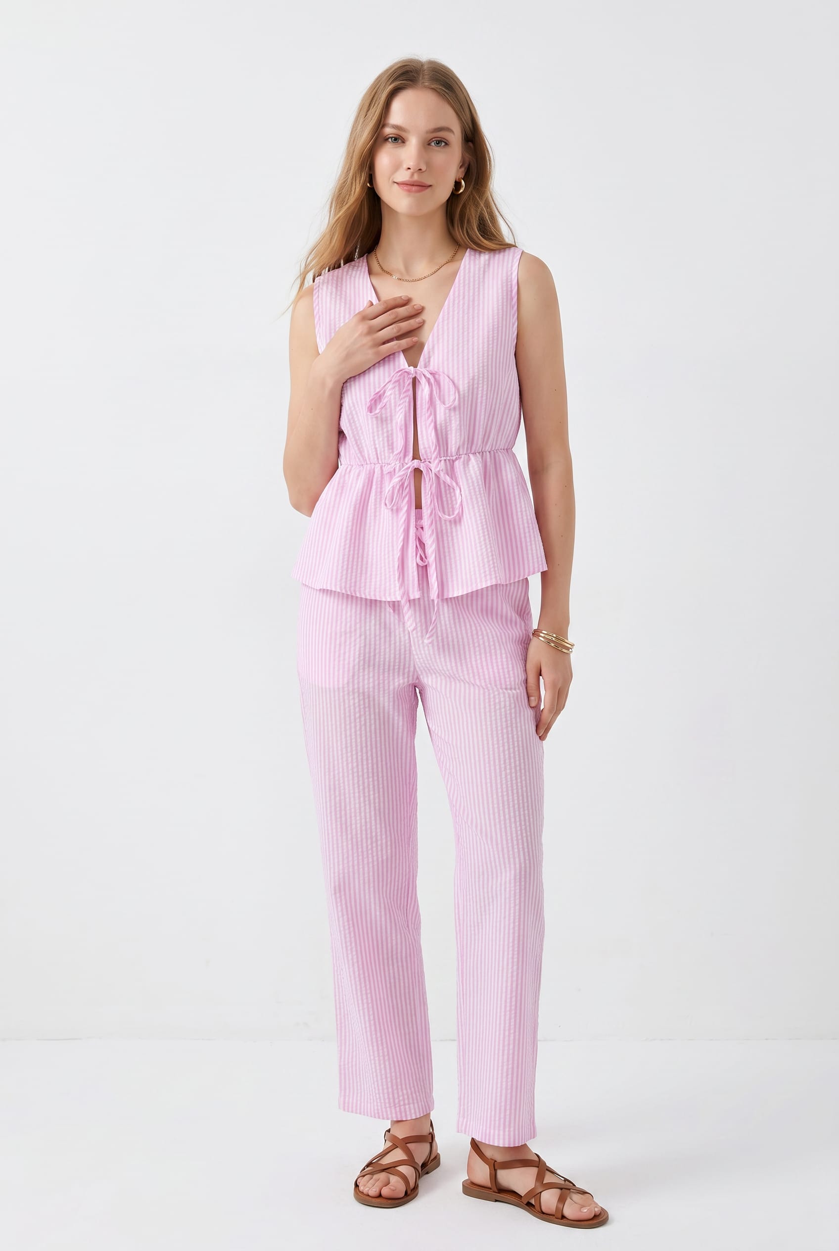 Pink Striped Tie-Front Co-ord Set