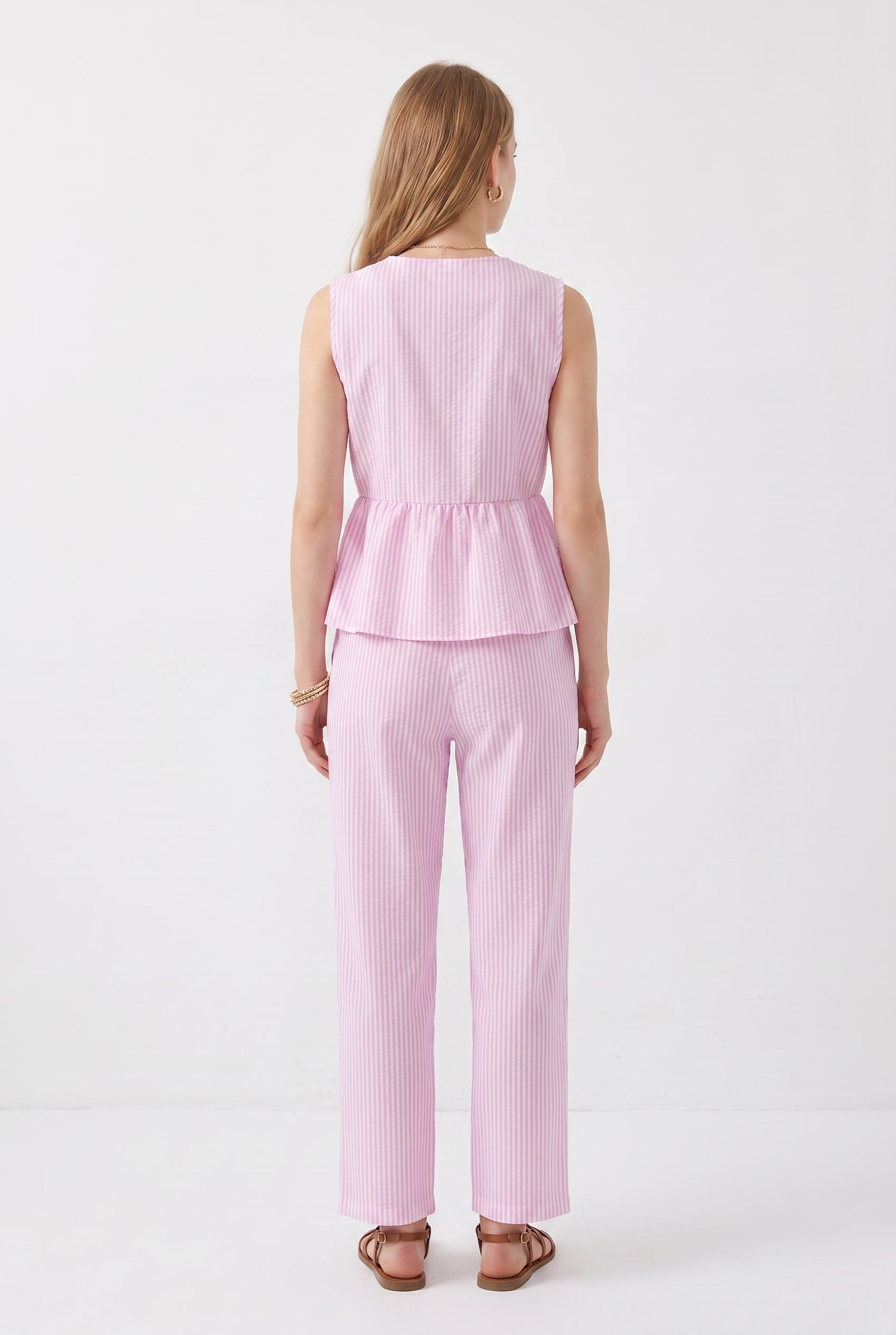 Pink Striped Tie-Front Co-ord Set
