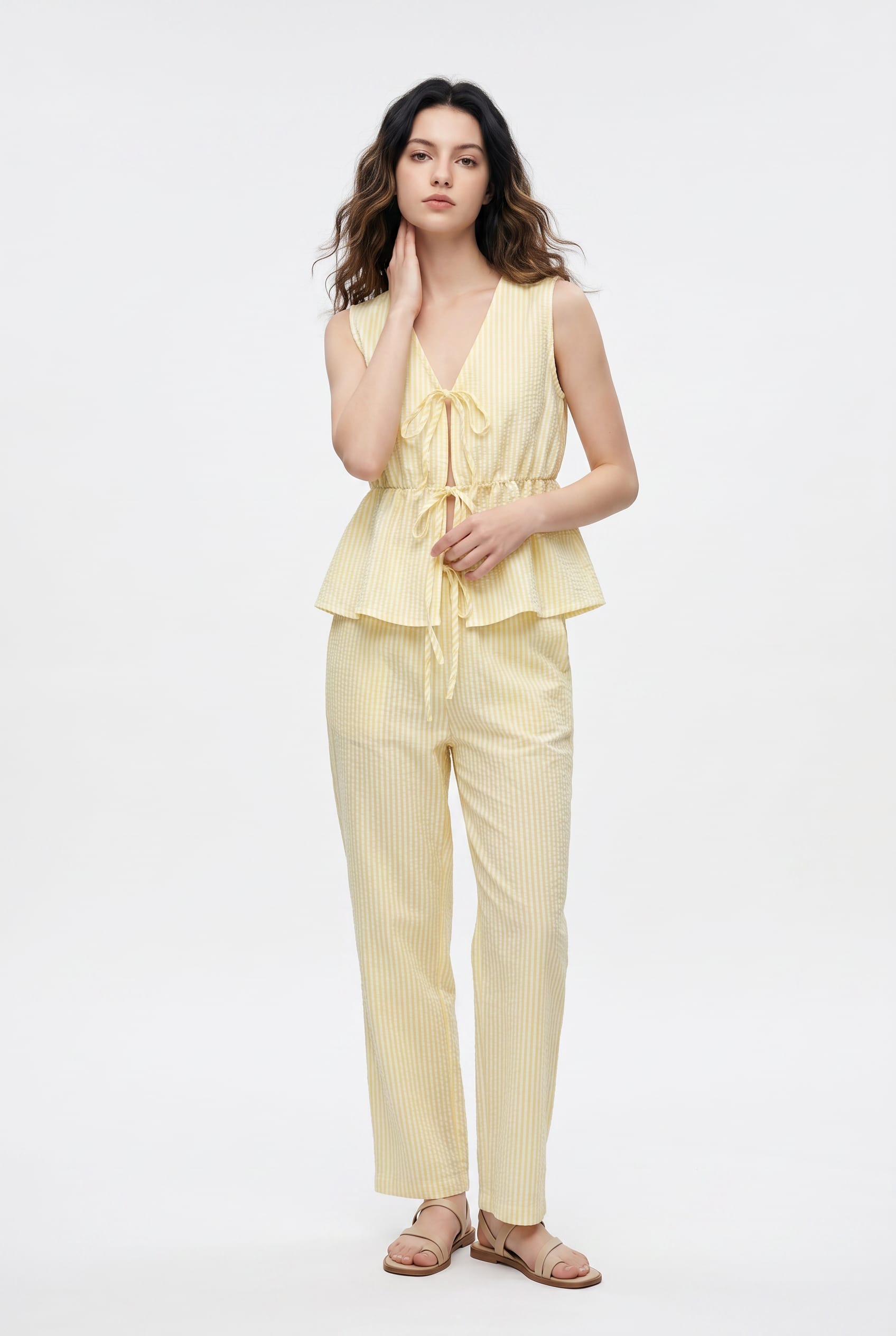 Yellow Striped Linen Co-ord Set