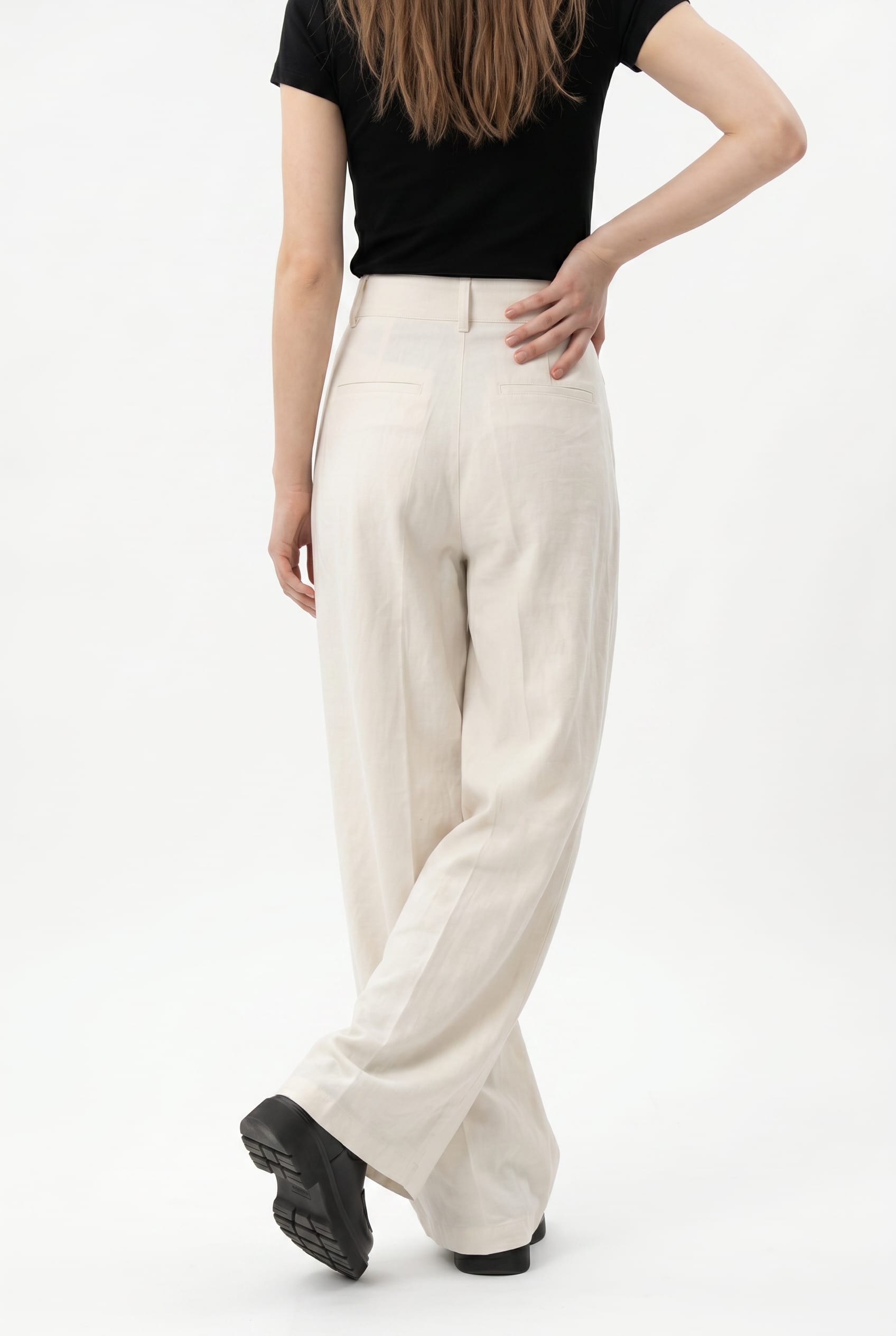Cream Wide Leg Pleated Trousers