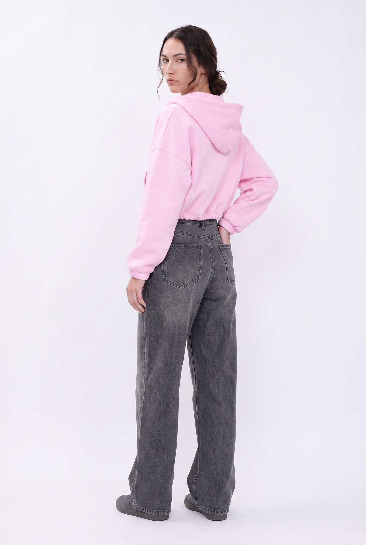 Pink Cropped Zip-Up Hoodie