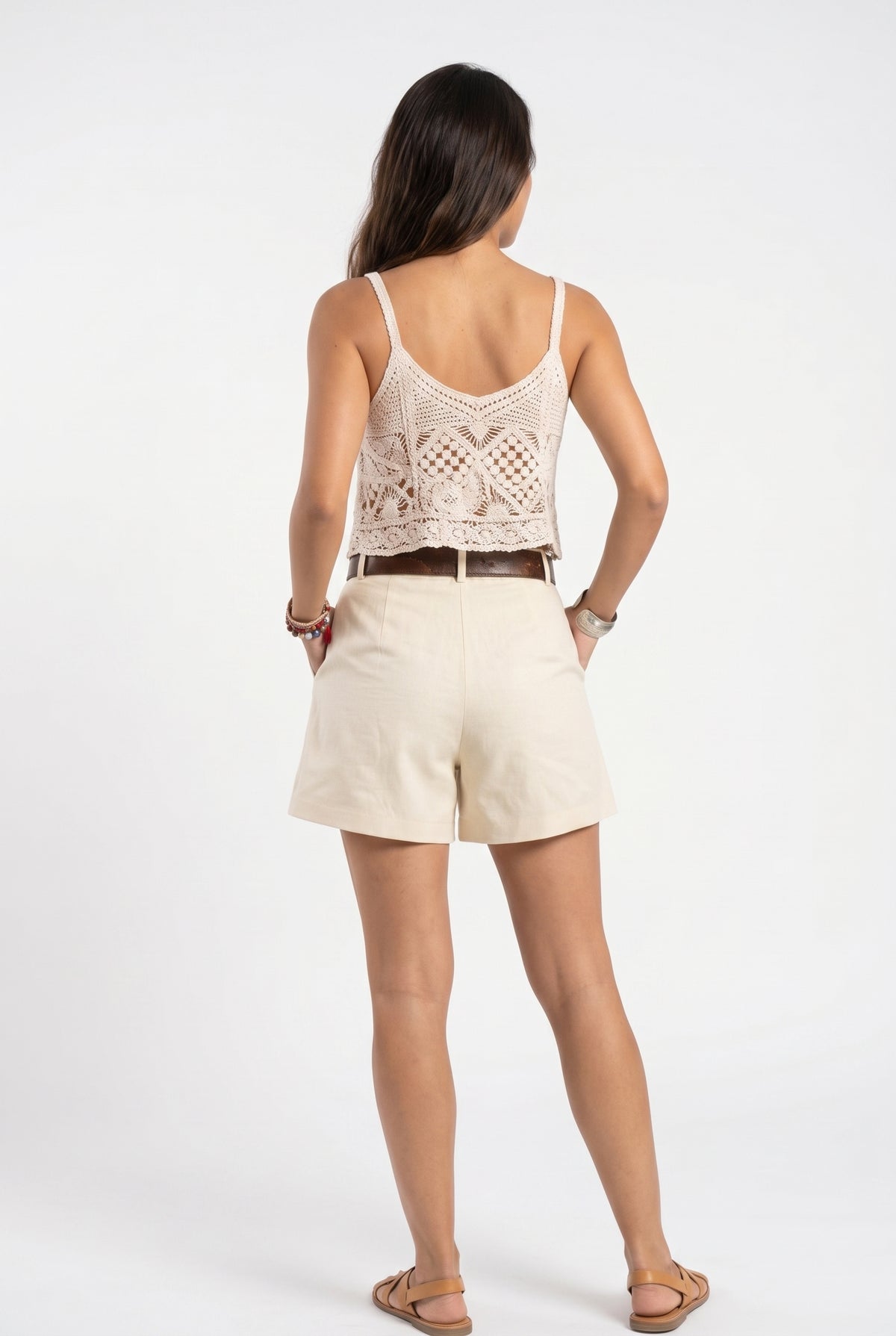Beige High Waist Linen Shorts