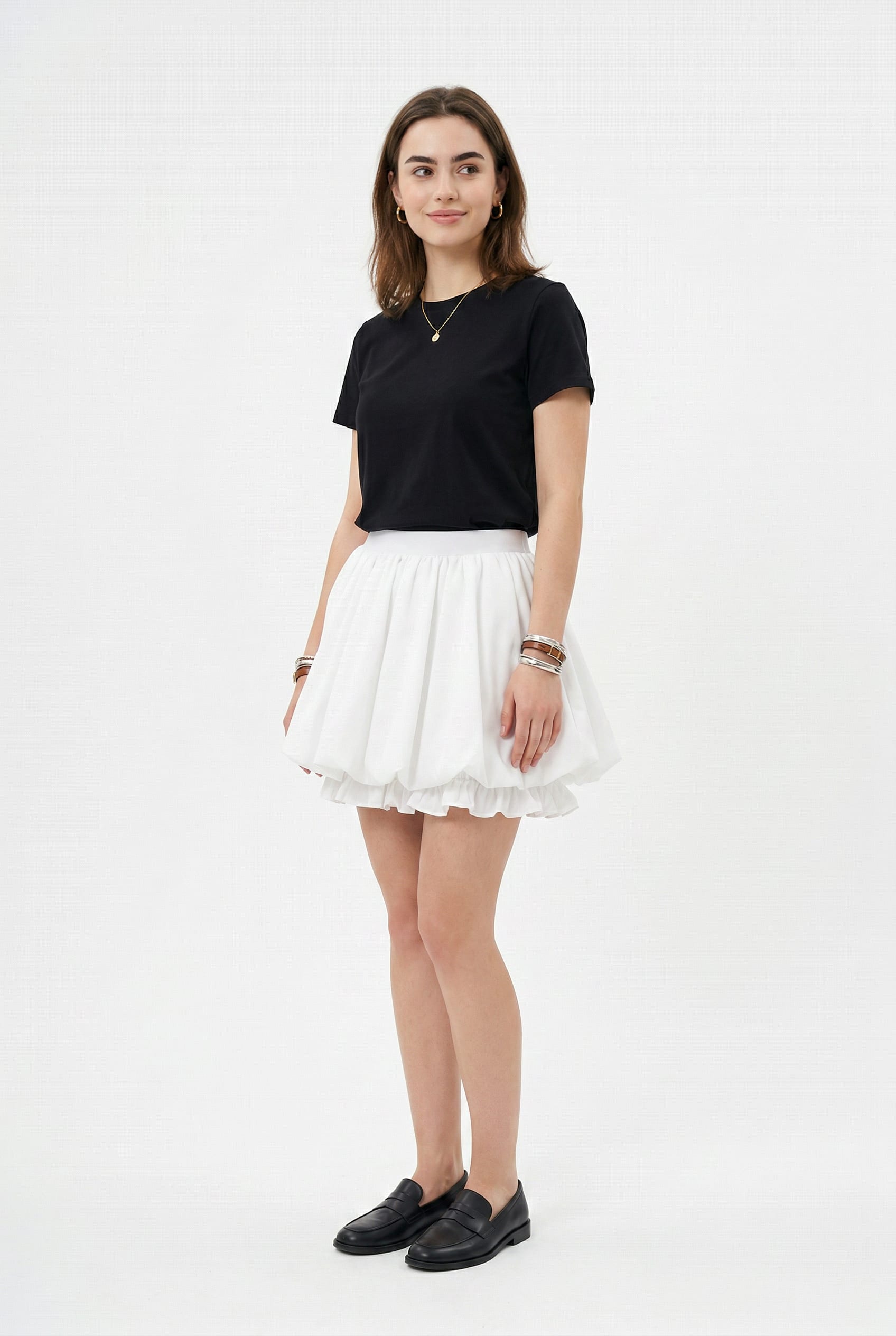 White Tulle Mini Skirt Ruffle Hem
