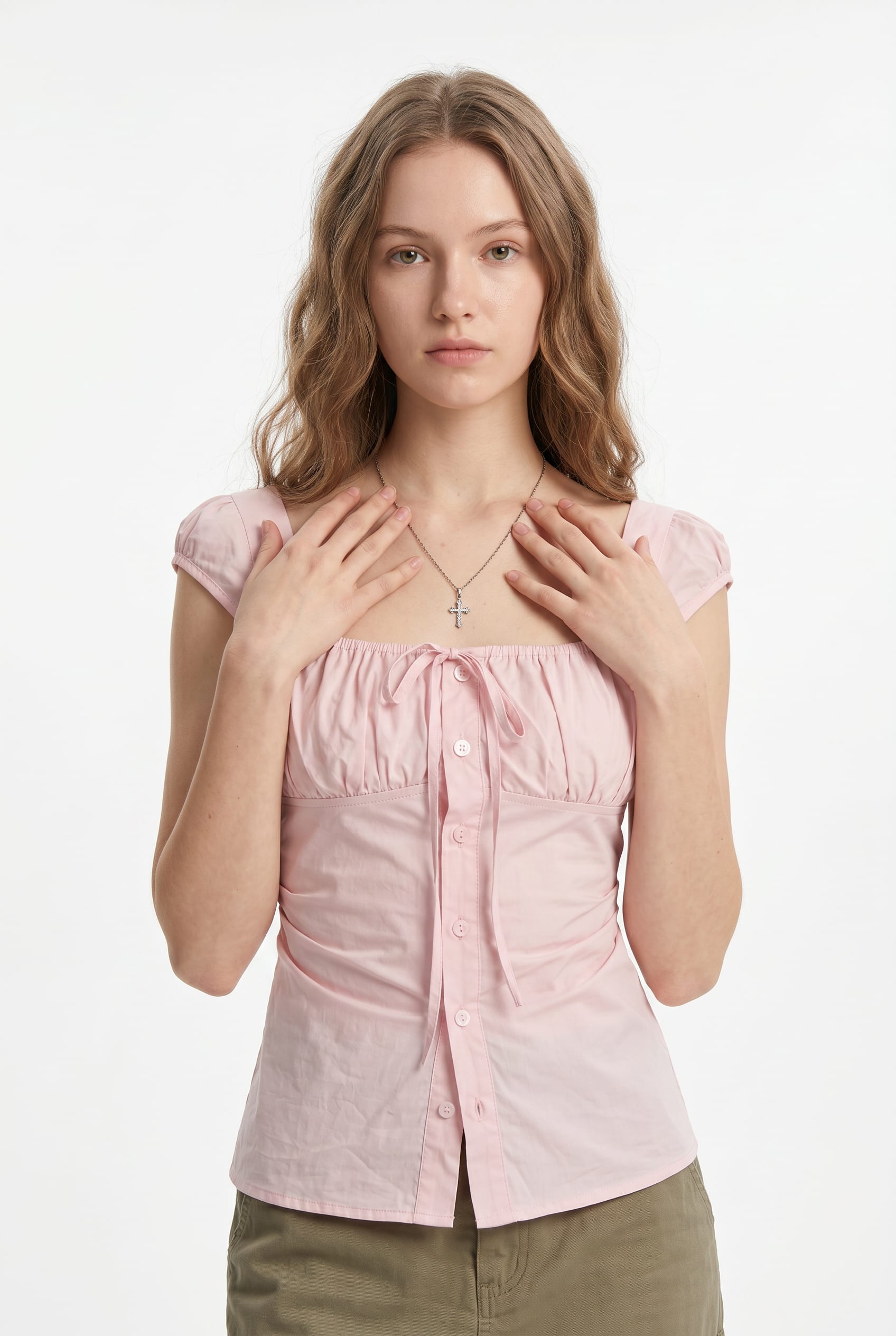 Blush Pink Gathered Bust Detail Top