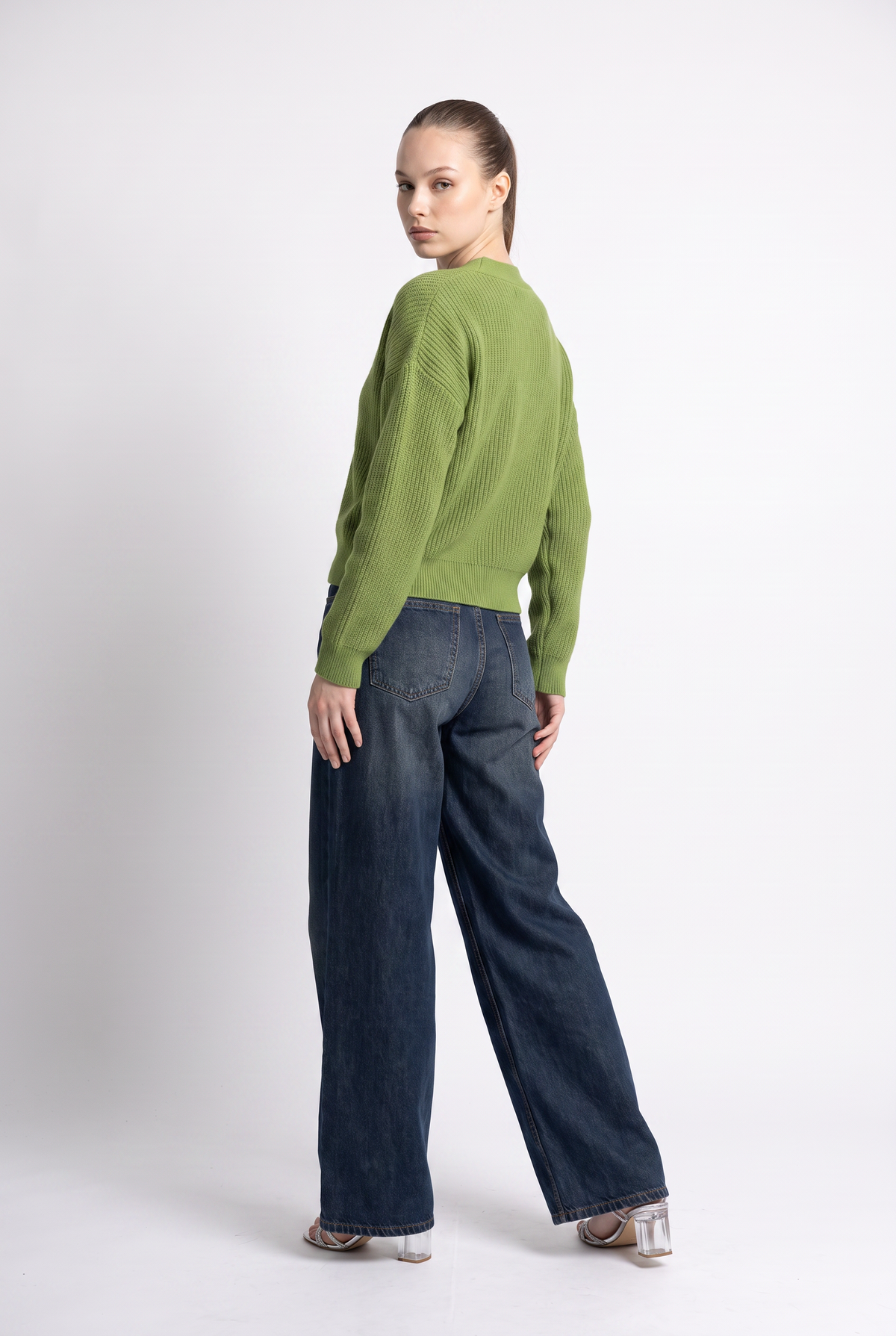 Green Ribbed Knit Oversized Cardigan