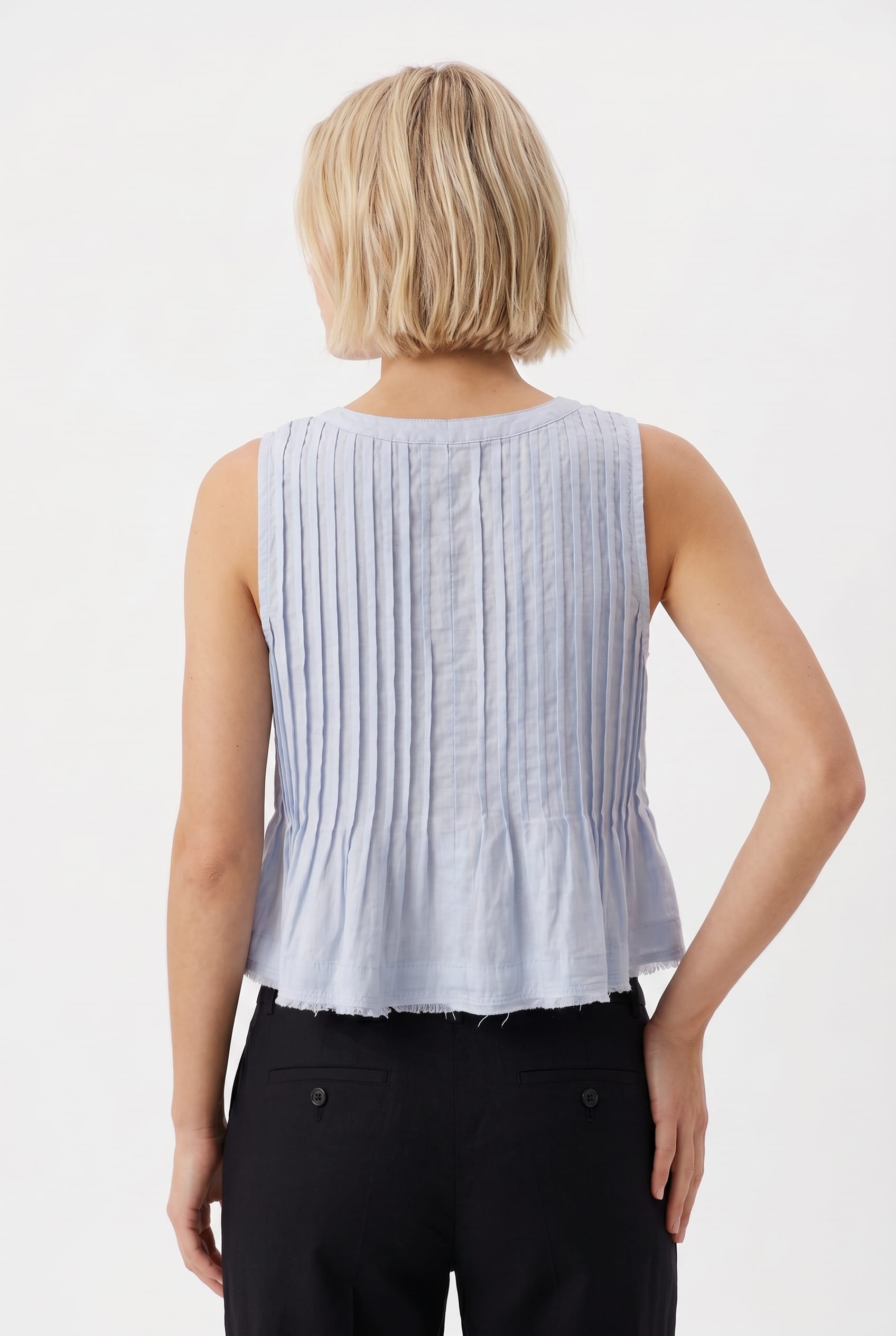 Ice Blue Pintuck Sleeveless Cropped Top