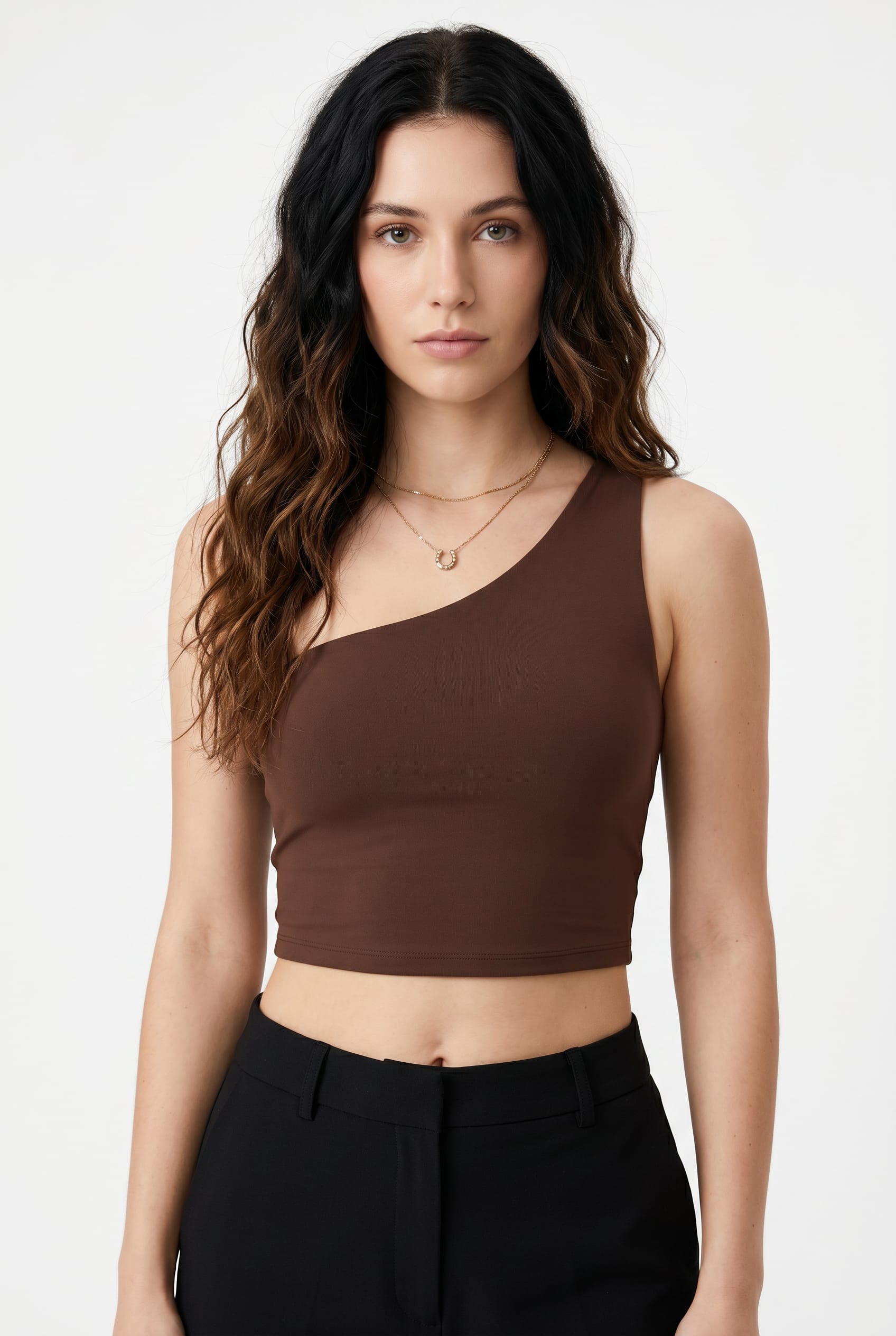 Chocolate Brown One-Shoulder Crop Top