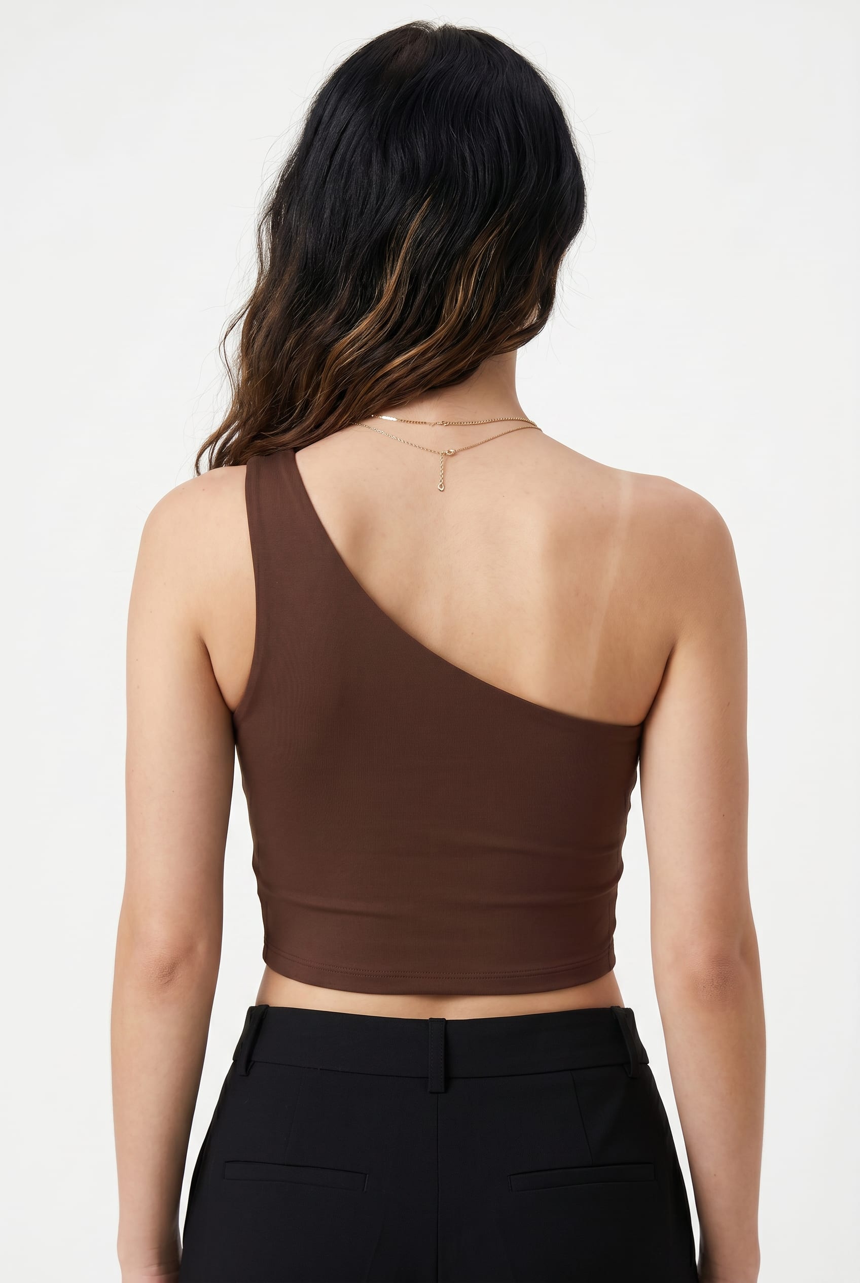 Chocolate Brown One-Shoulder Crop Top