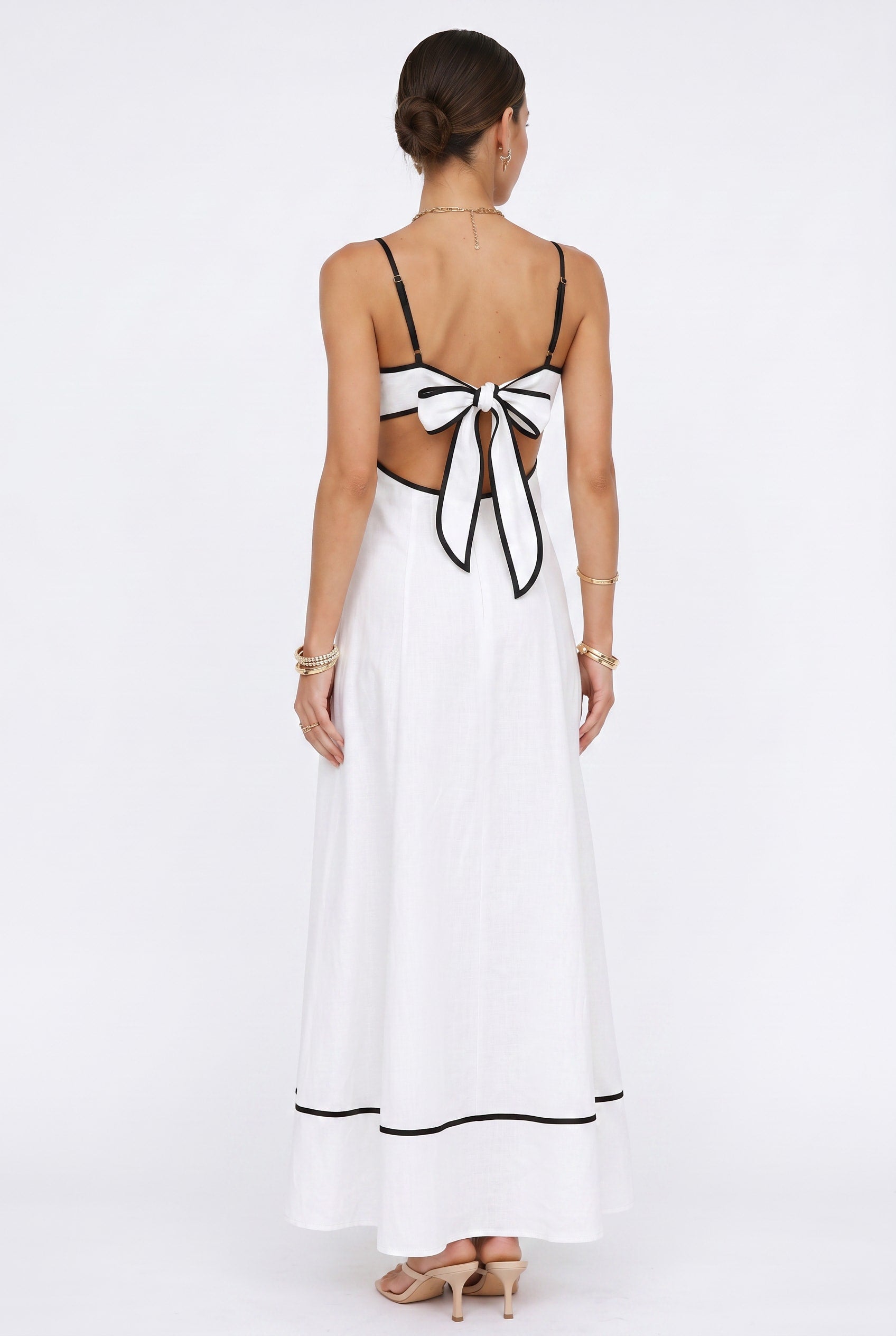 Cream Black Contrast Trim Maxi Dress