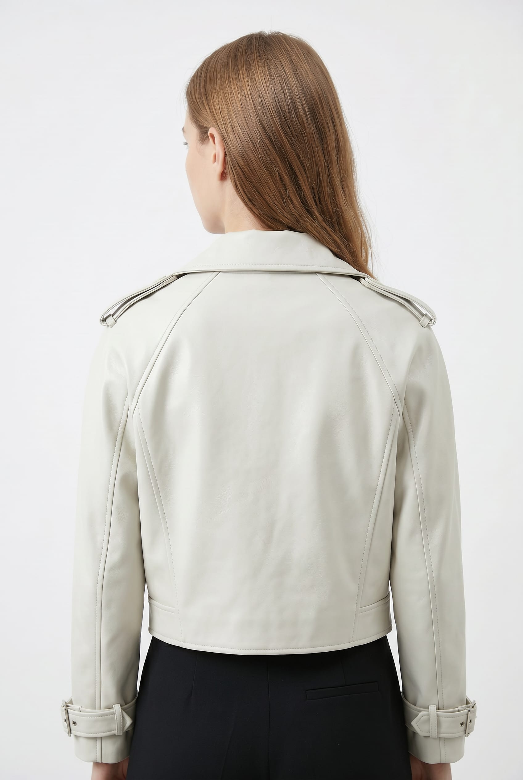 Ivory Cropped Leather Trench Jacket