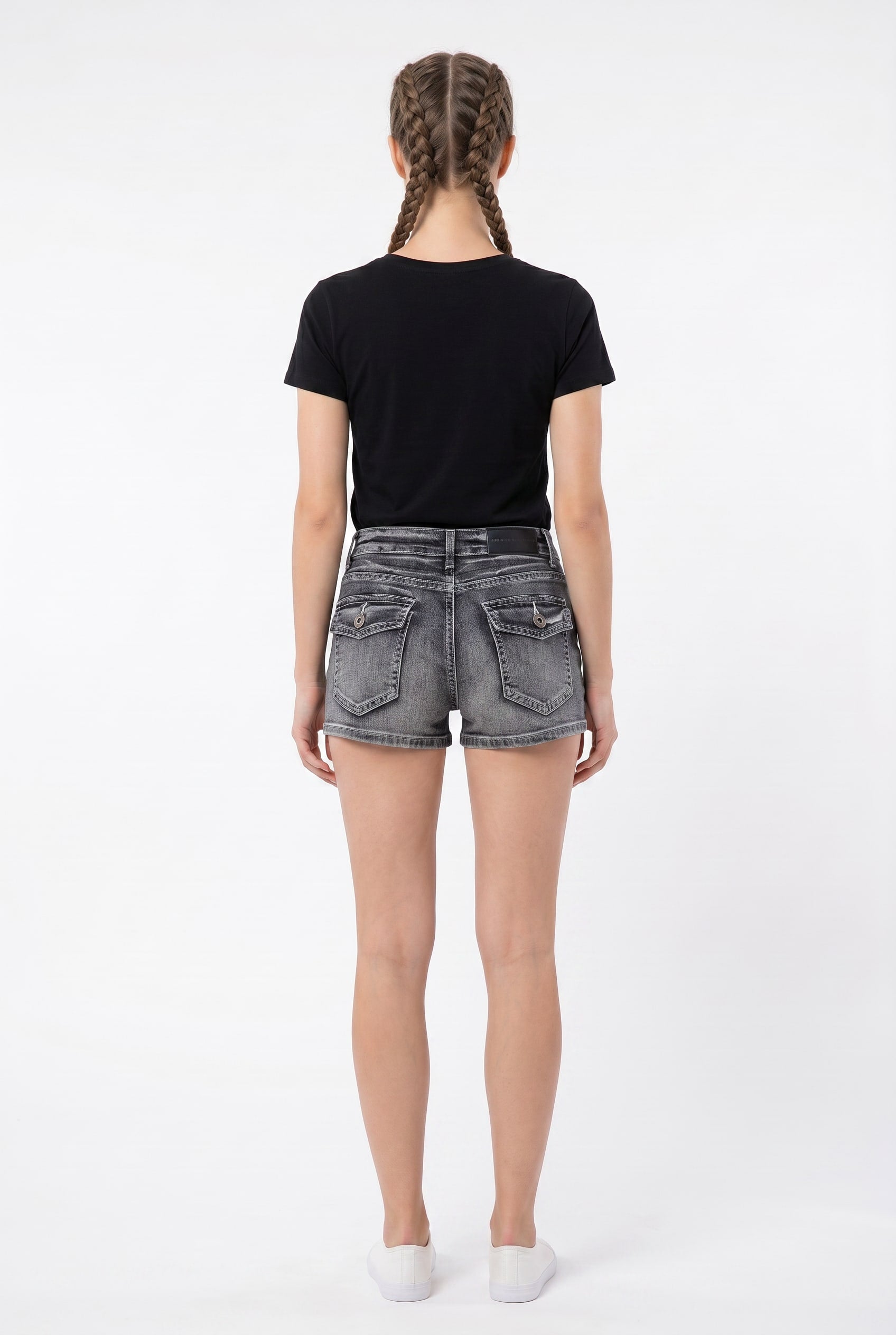 Grey Washed Denim Cuffed Shorts