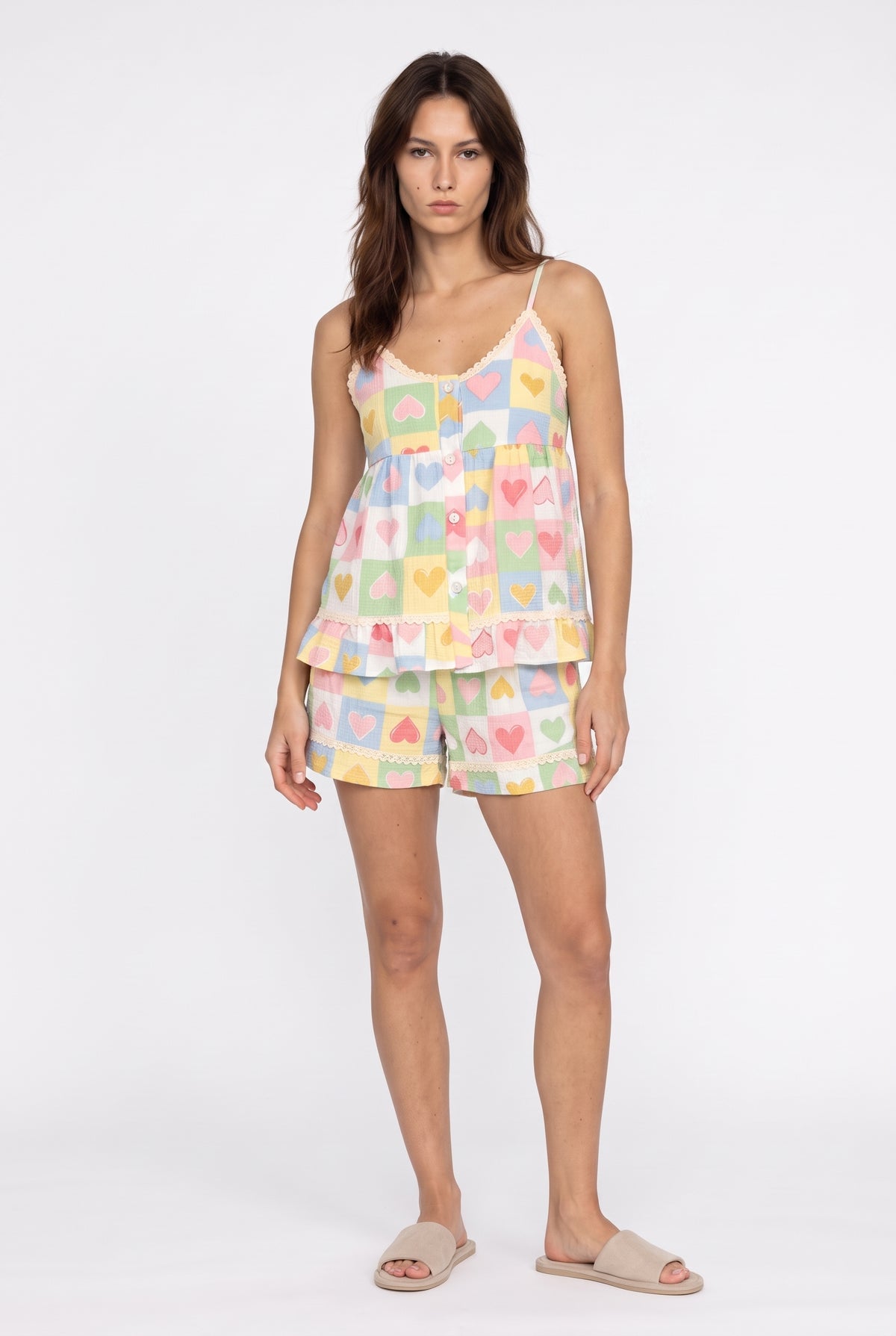 Multicolor Heart Print Pyjama Set
