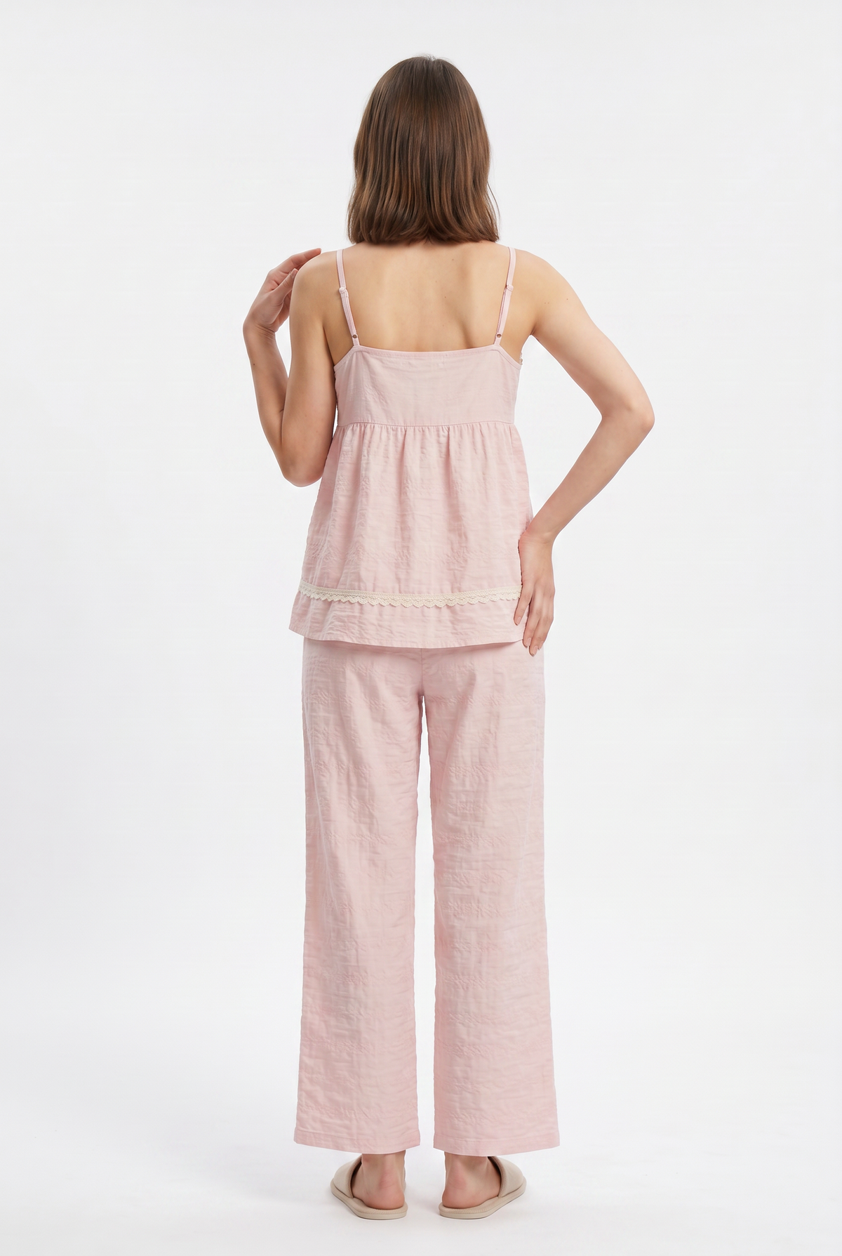 Pink Cotton Lace Trim Pyjama Set
