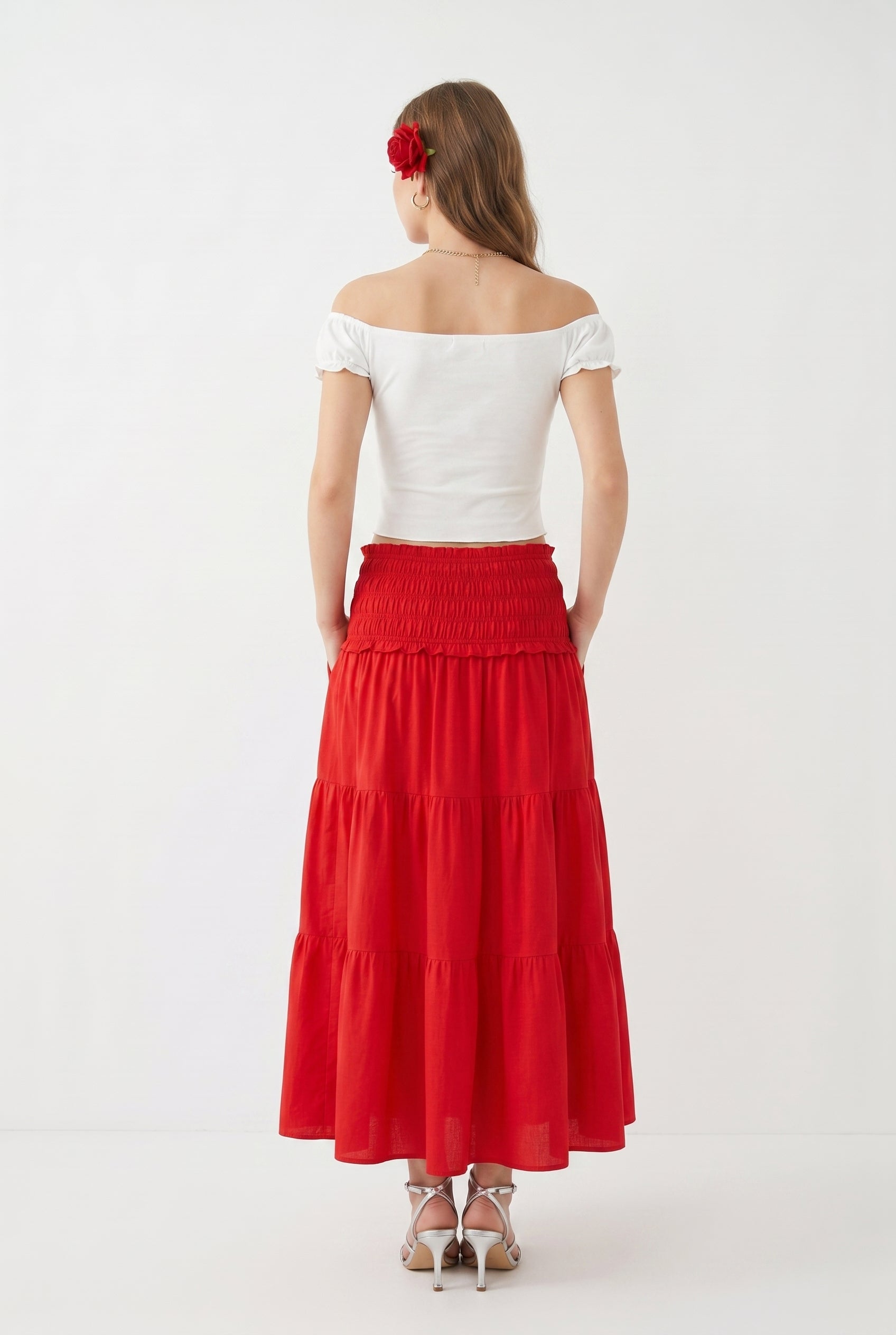 White Crop and Red Skirt Co-ord