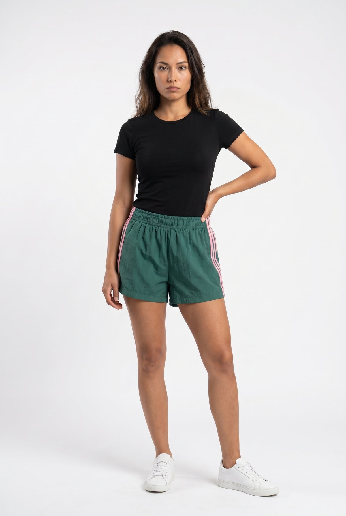 Green Striped Active Running Shorts