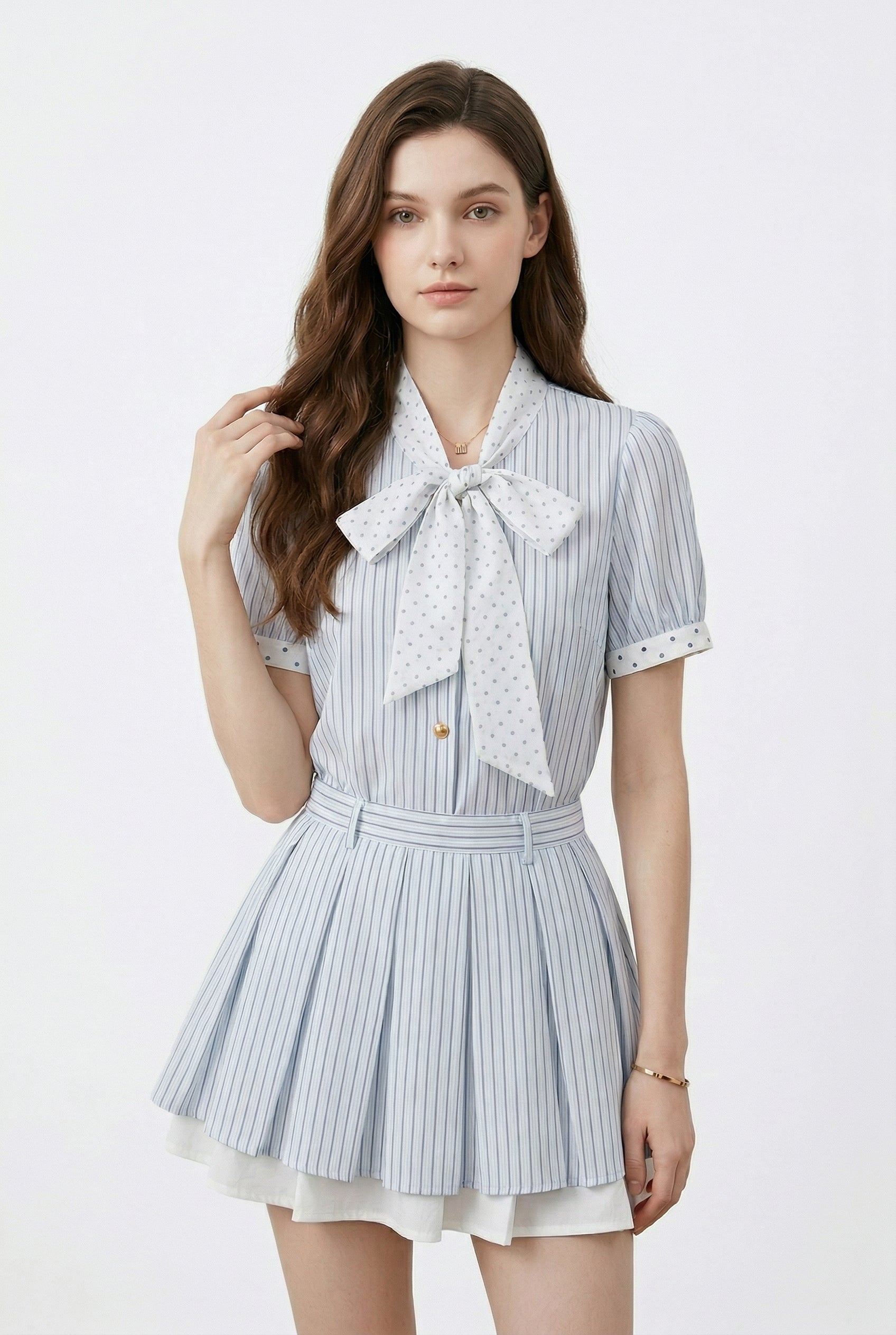 Blue Striped Bow Dress