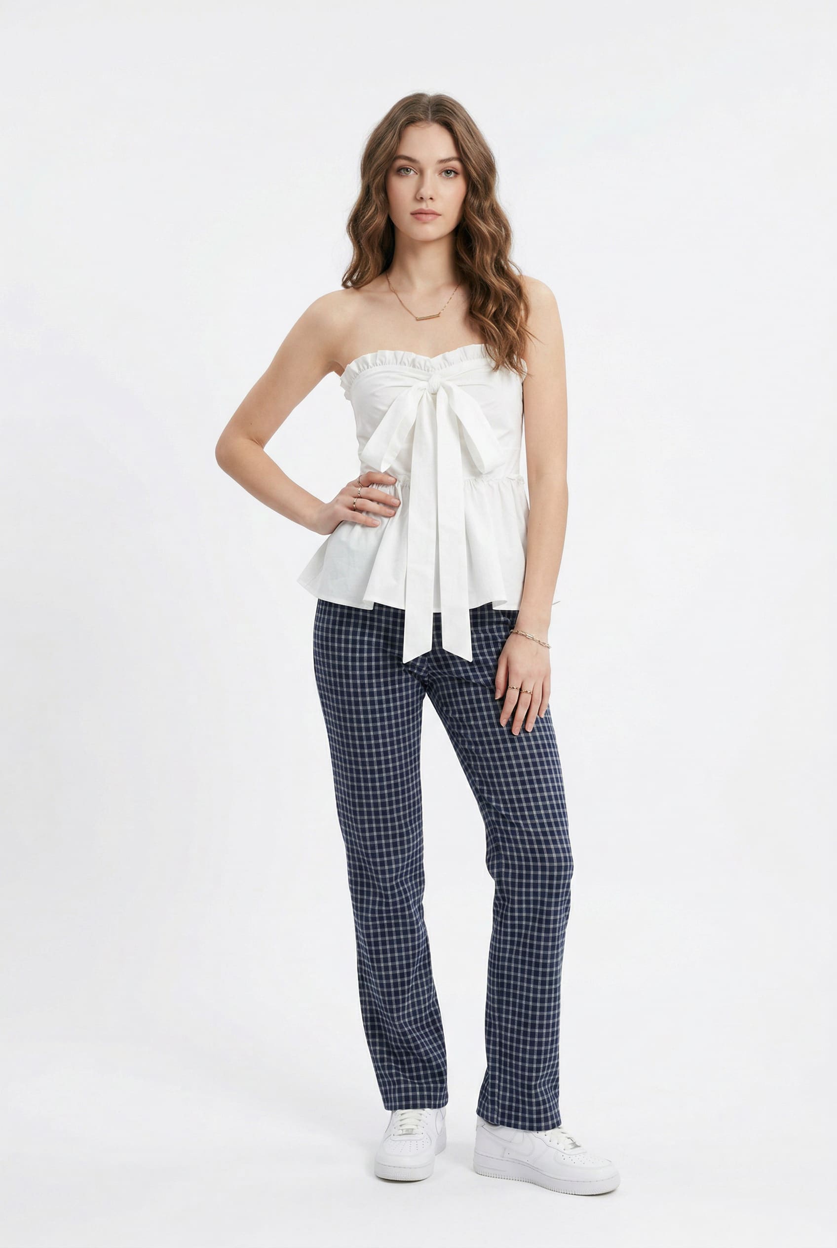 White Strapless Bow Front Top