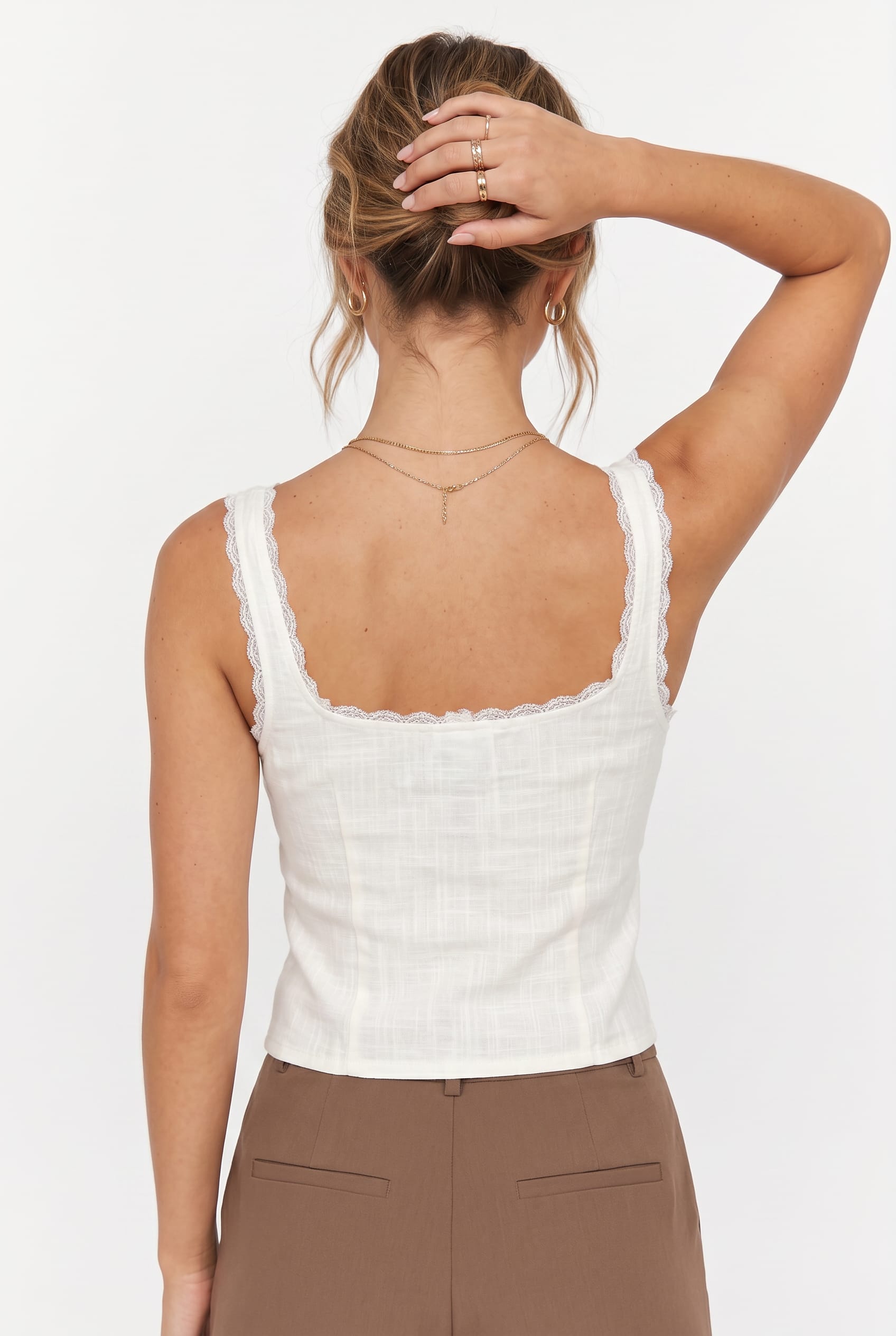 White Lace Trim Button Front Cami