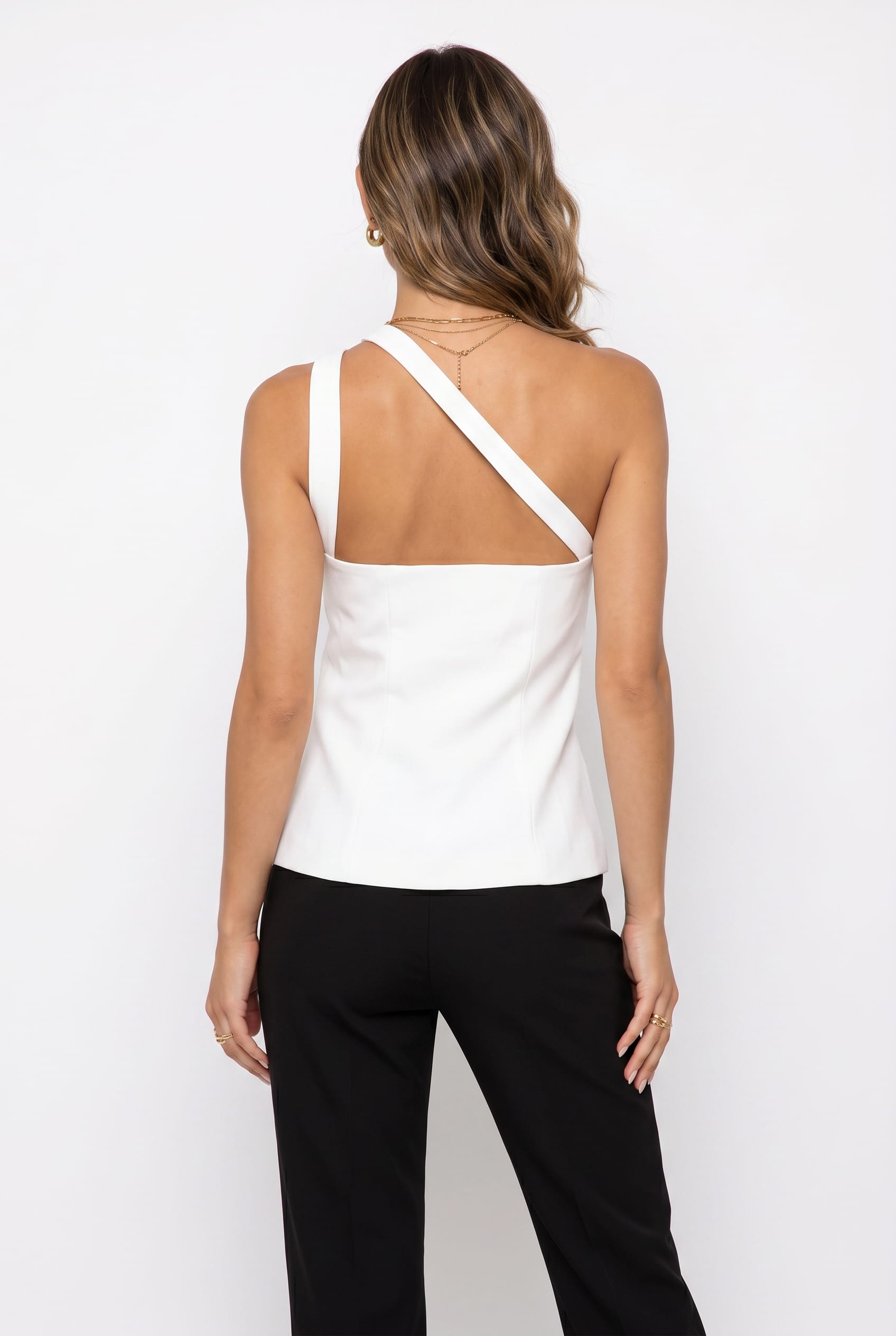 White One-Shoulder Tailored Peplum Top