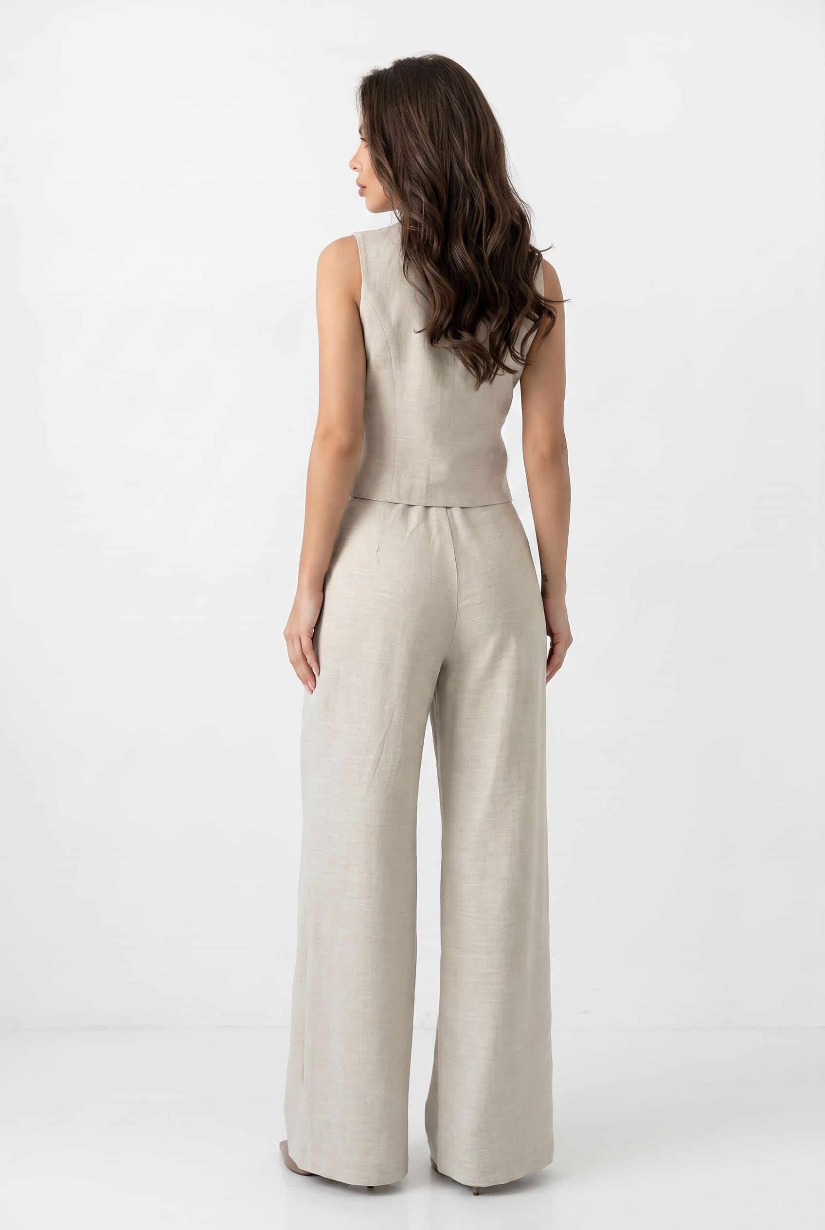 Natural Linen Wrap Top Wide Leg Co-ord