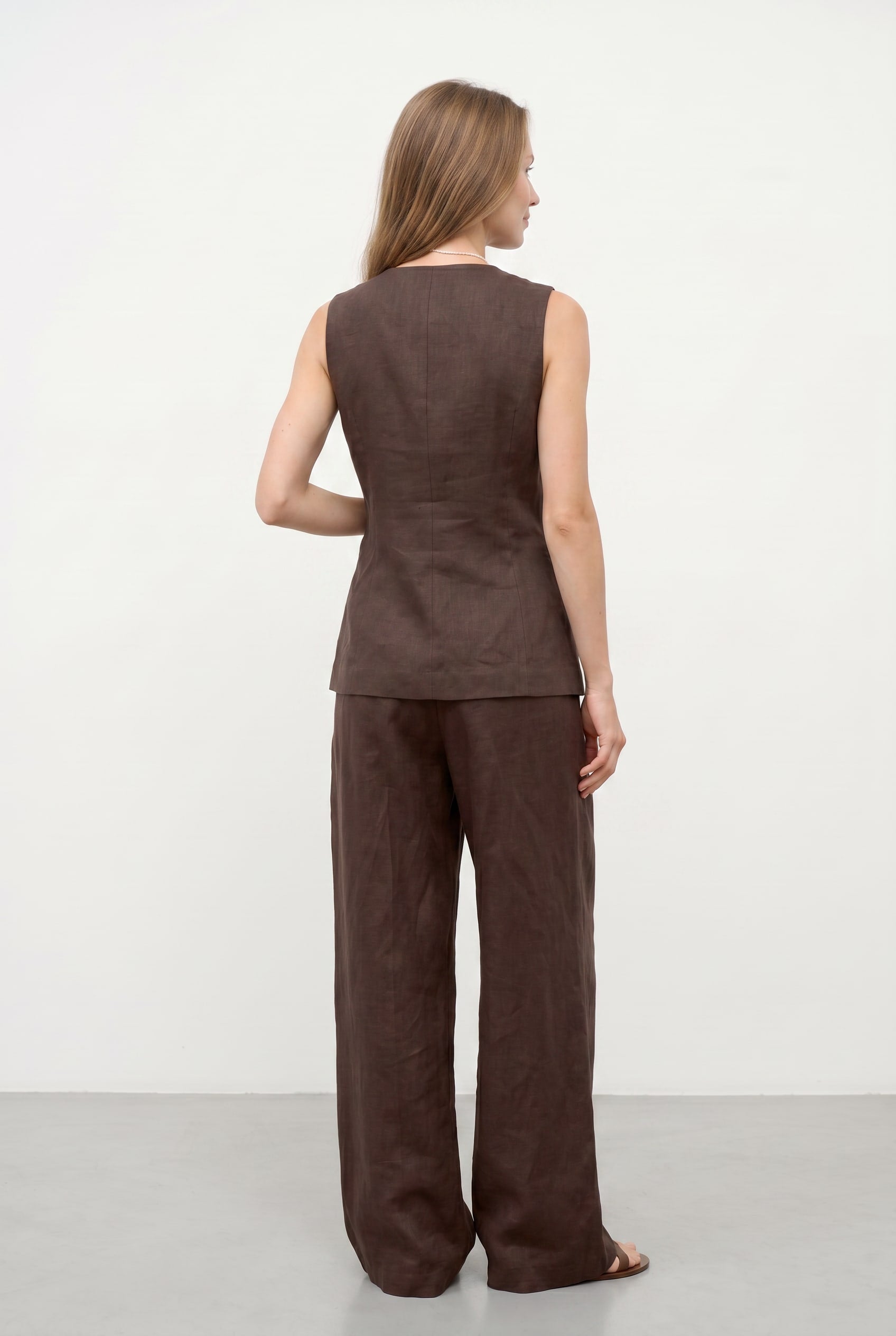 Chocolate Brown Linen Vest Trouser Set