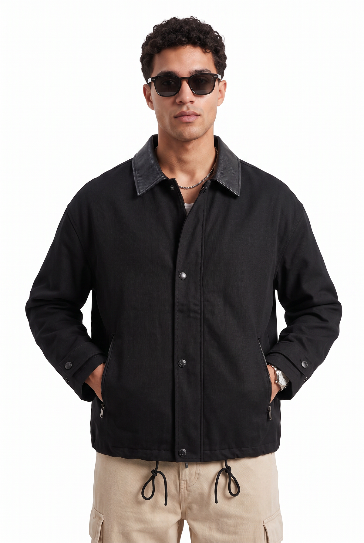 Leather Collar Black Coach Jacket
