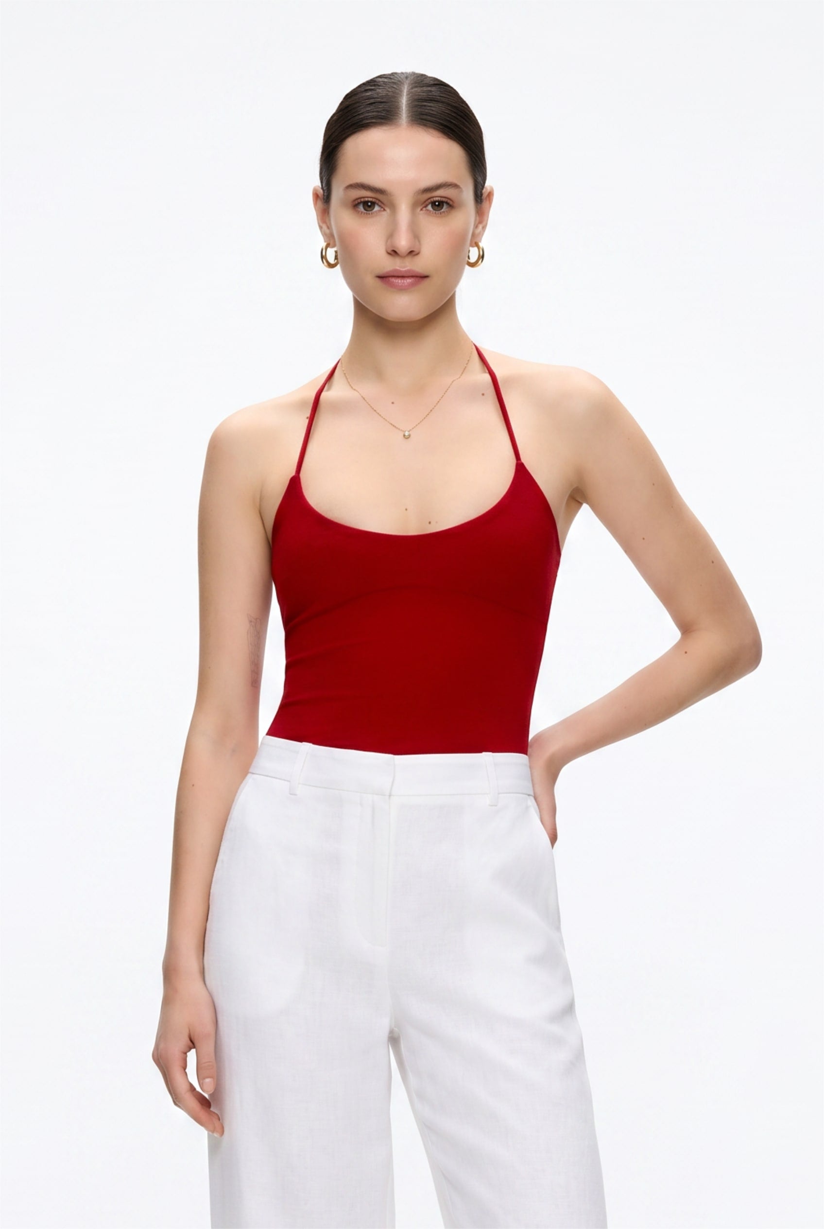 Crimson Red Halter Neck Bodysuit