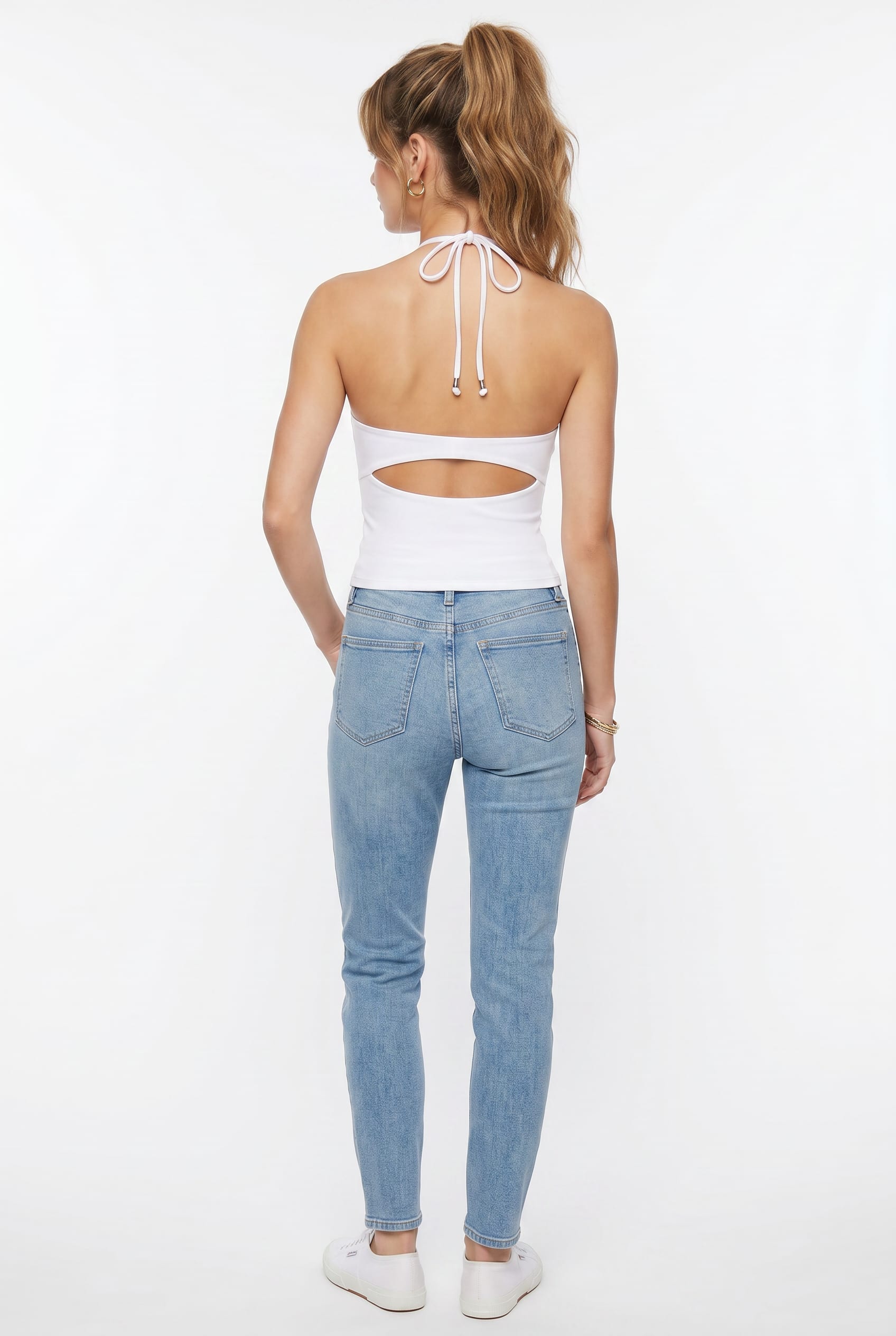 White Cross-Halter Keyhole Neck Top