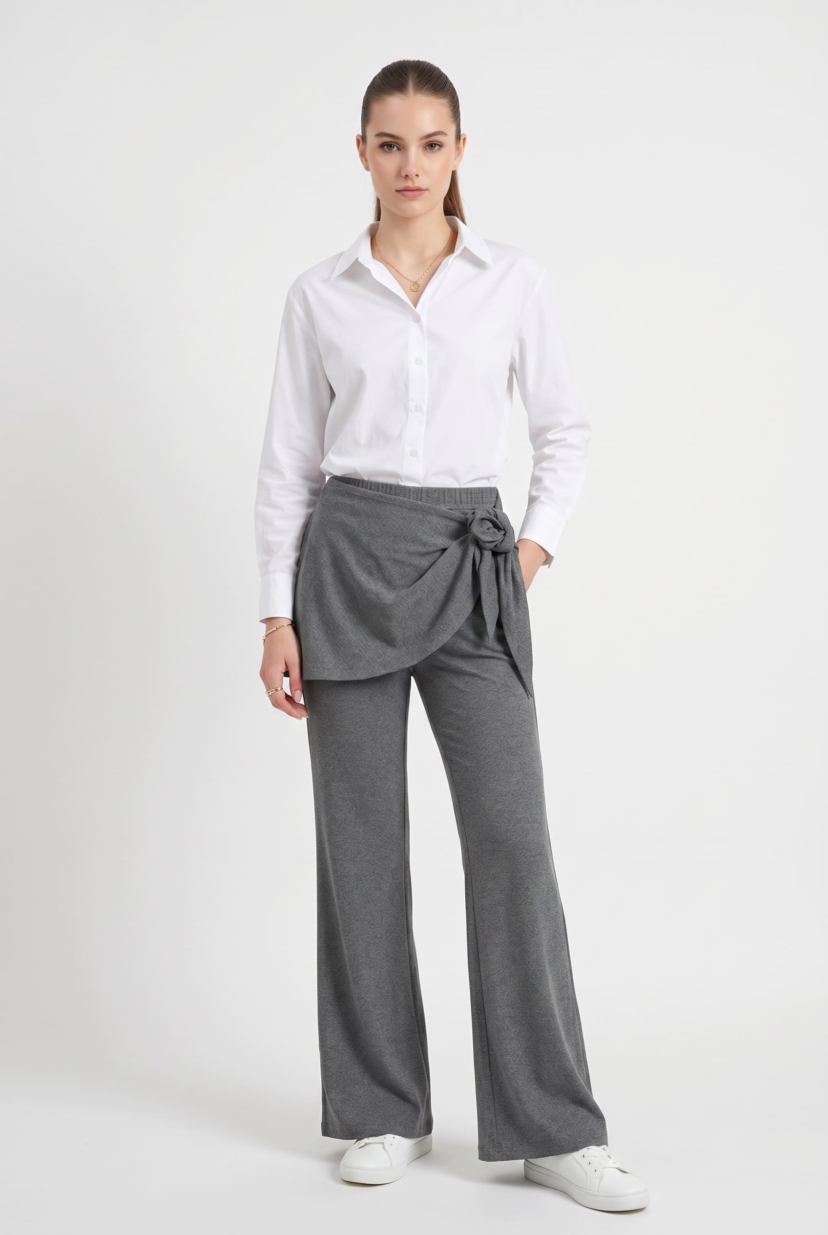 Charcoal Grey Side-Tie Wide-Leg Trousers