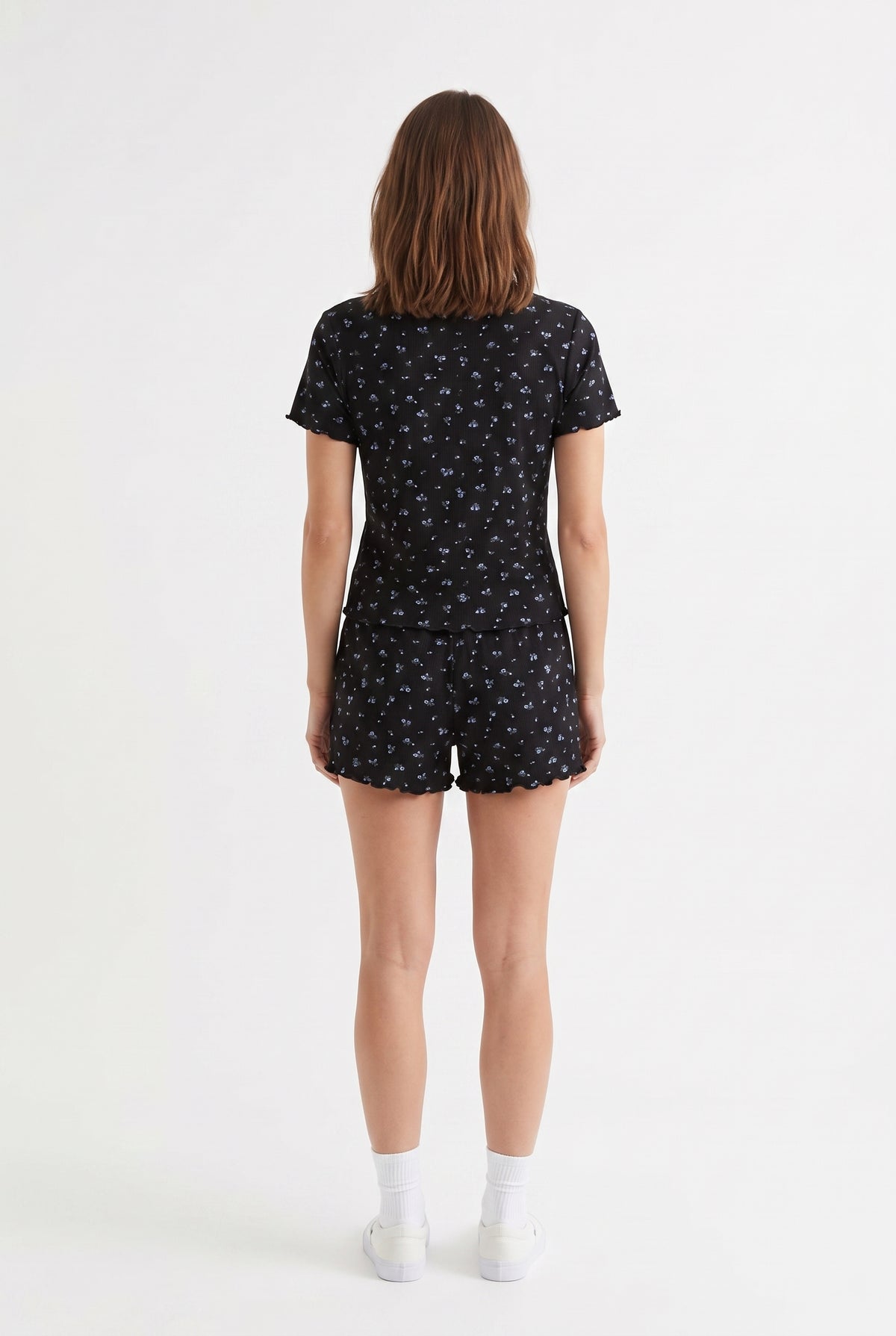 Black Floral Print Pyjama Set