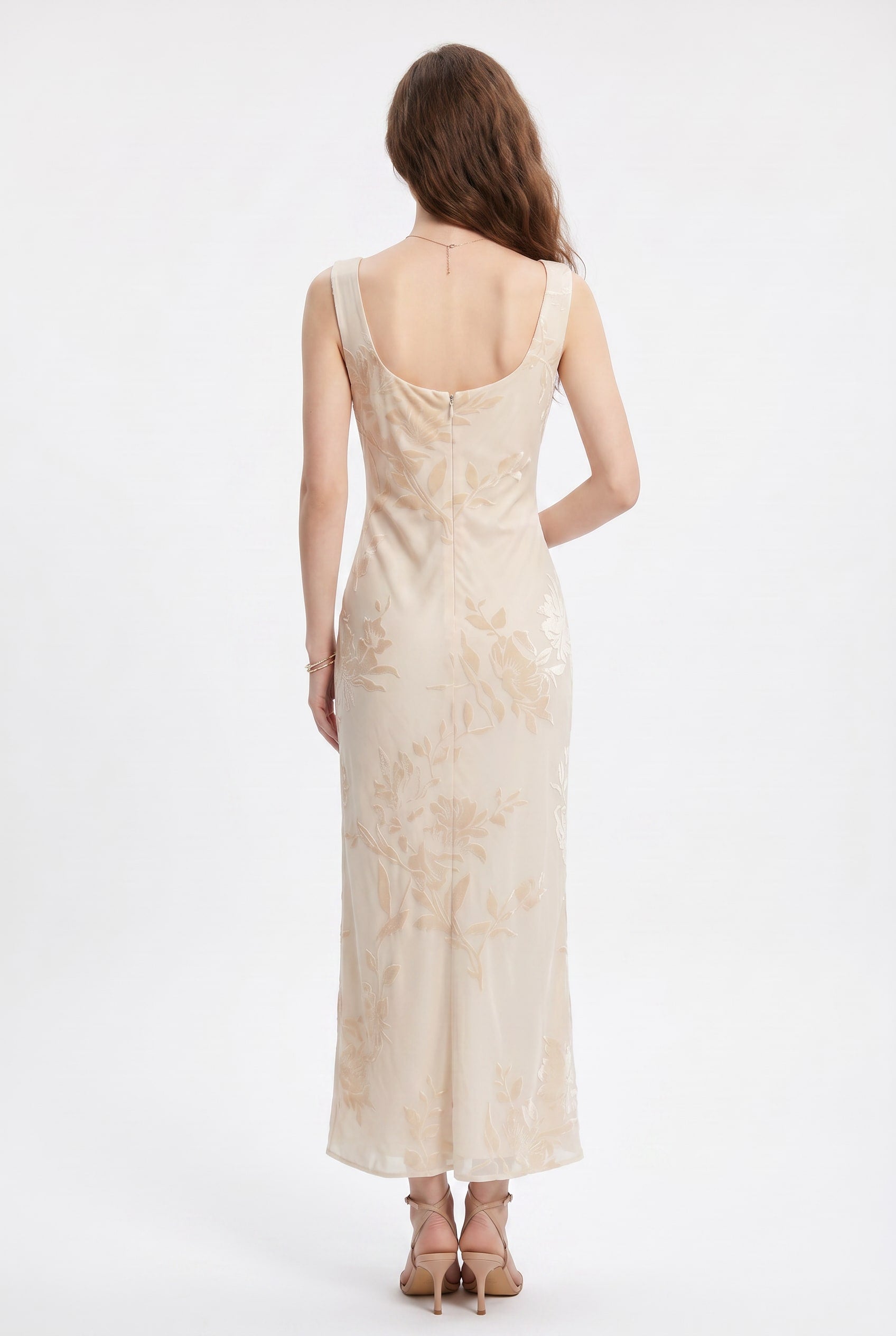 Champagne Floral Jacquard Cowl Neck Maxi