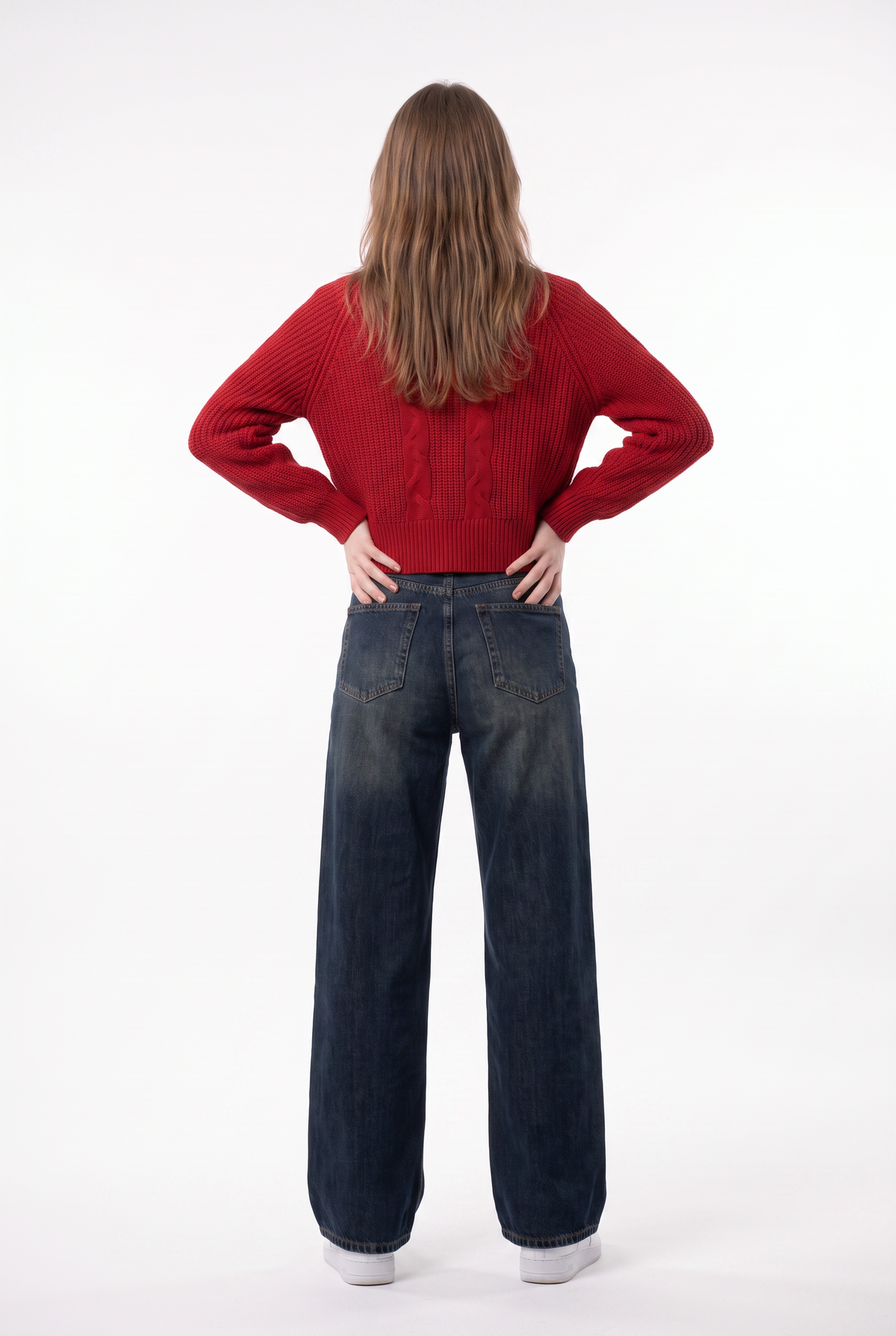 Red Cable Knit Crop Sweater