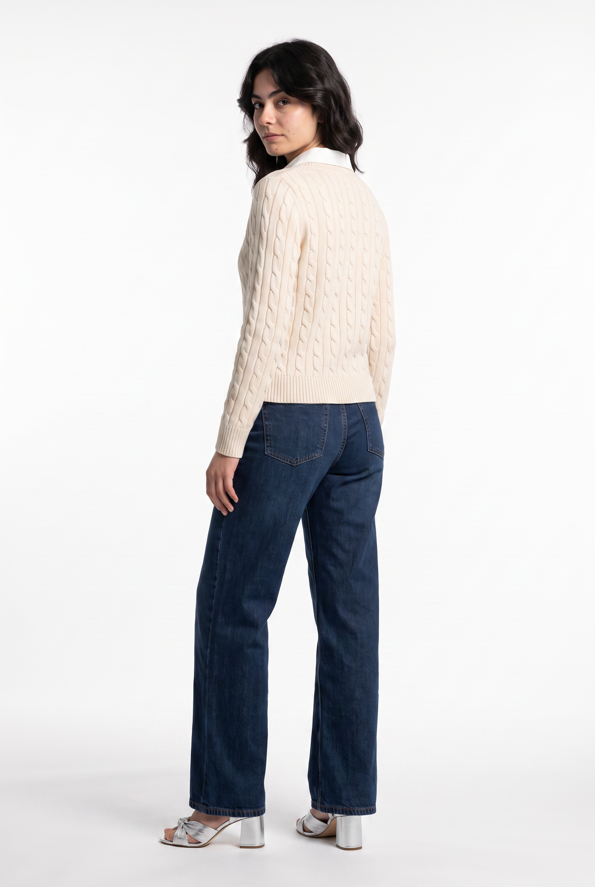 Cream Cable Knit V-Neck Sweater