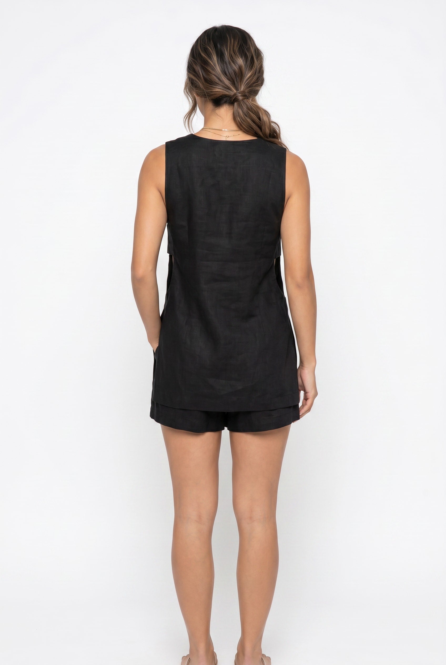 Black Linen Vest and Shorts Co-ord