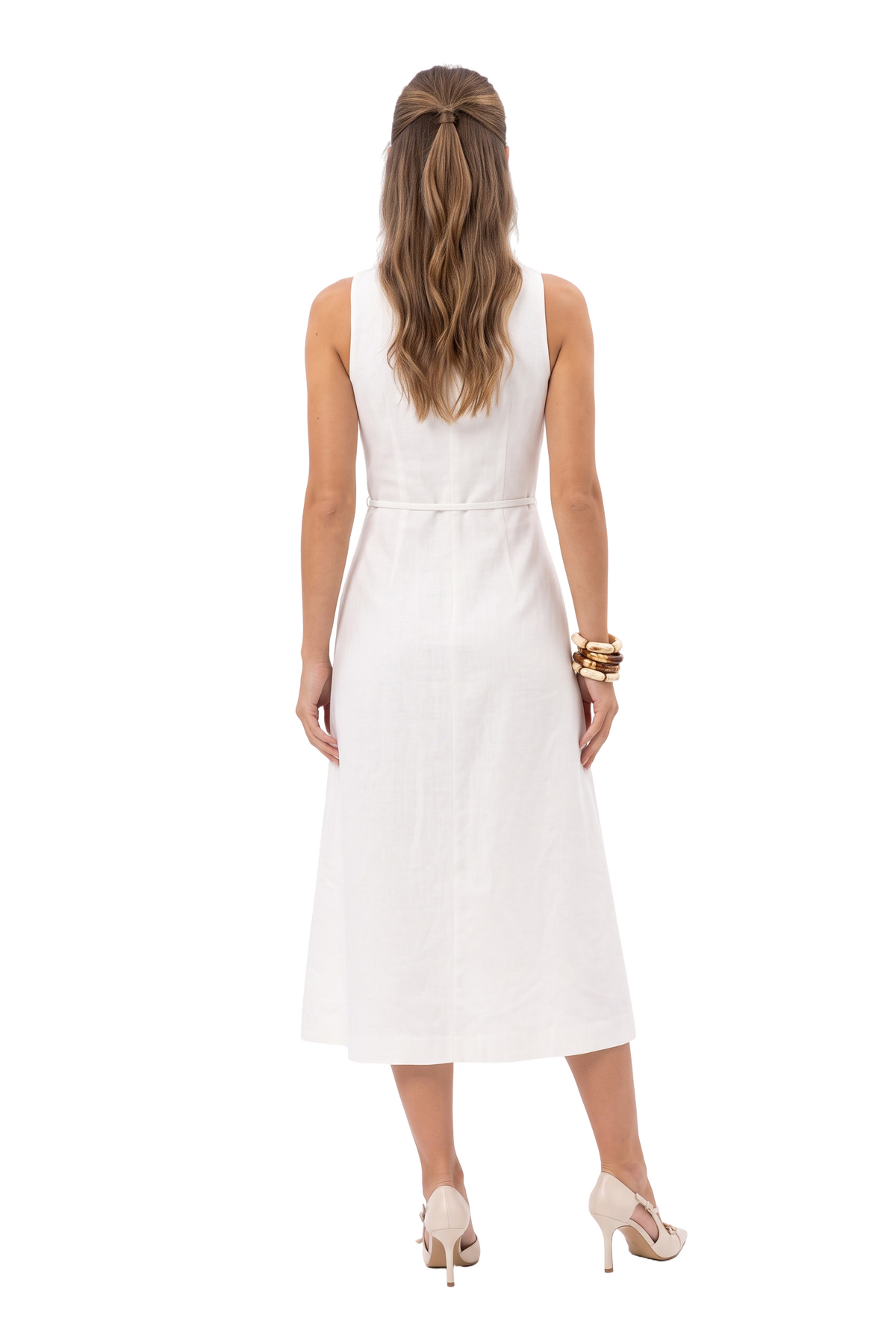 White Button-Front Midi Dress