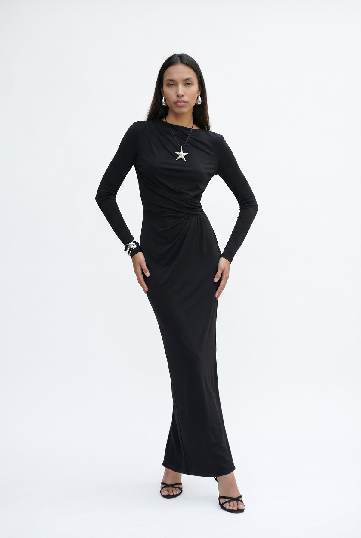 Black Ruched Bodycon Maxi Dress