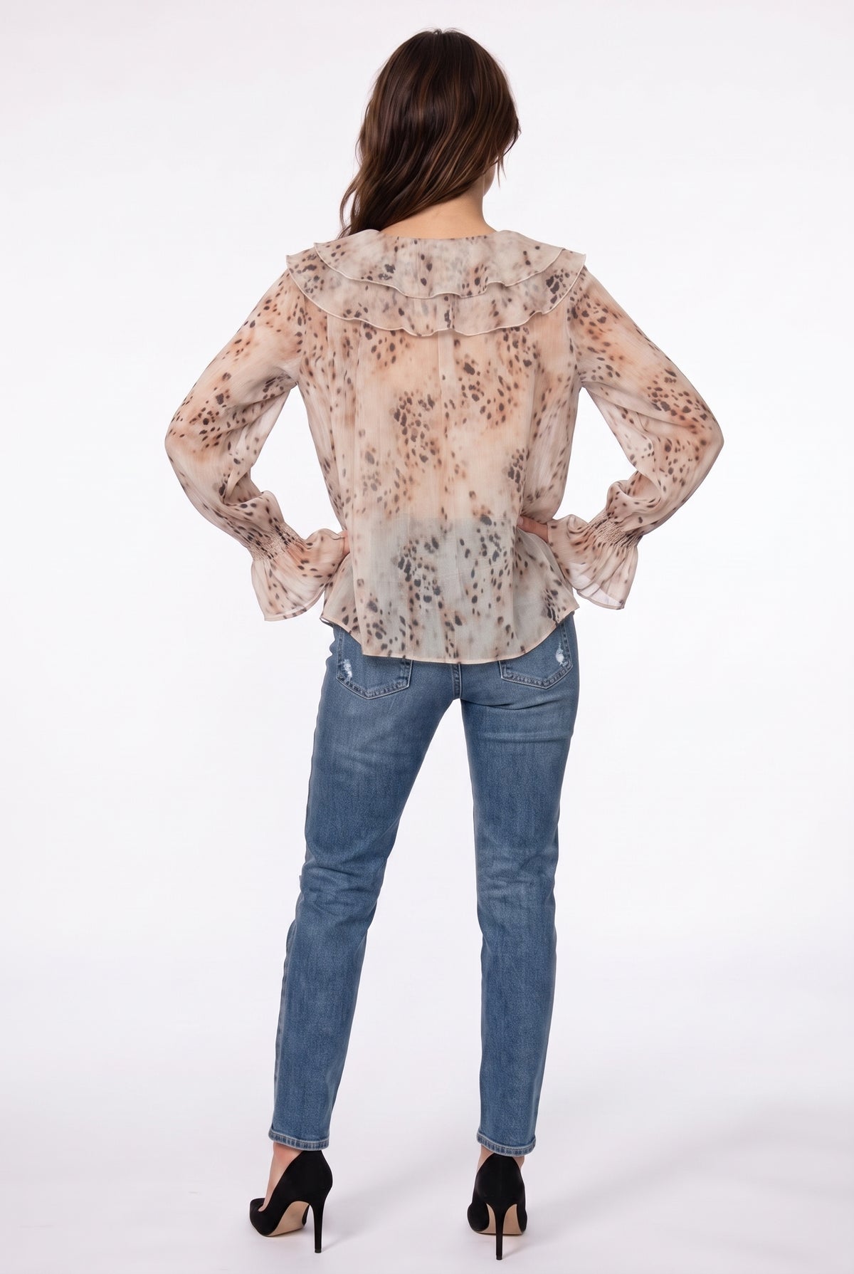 Animal Print Ruffle Chiffon Blouse