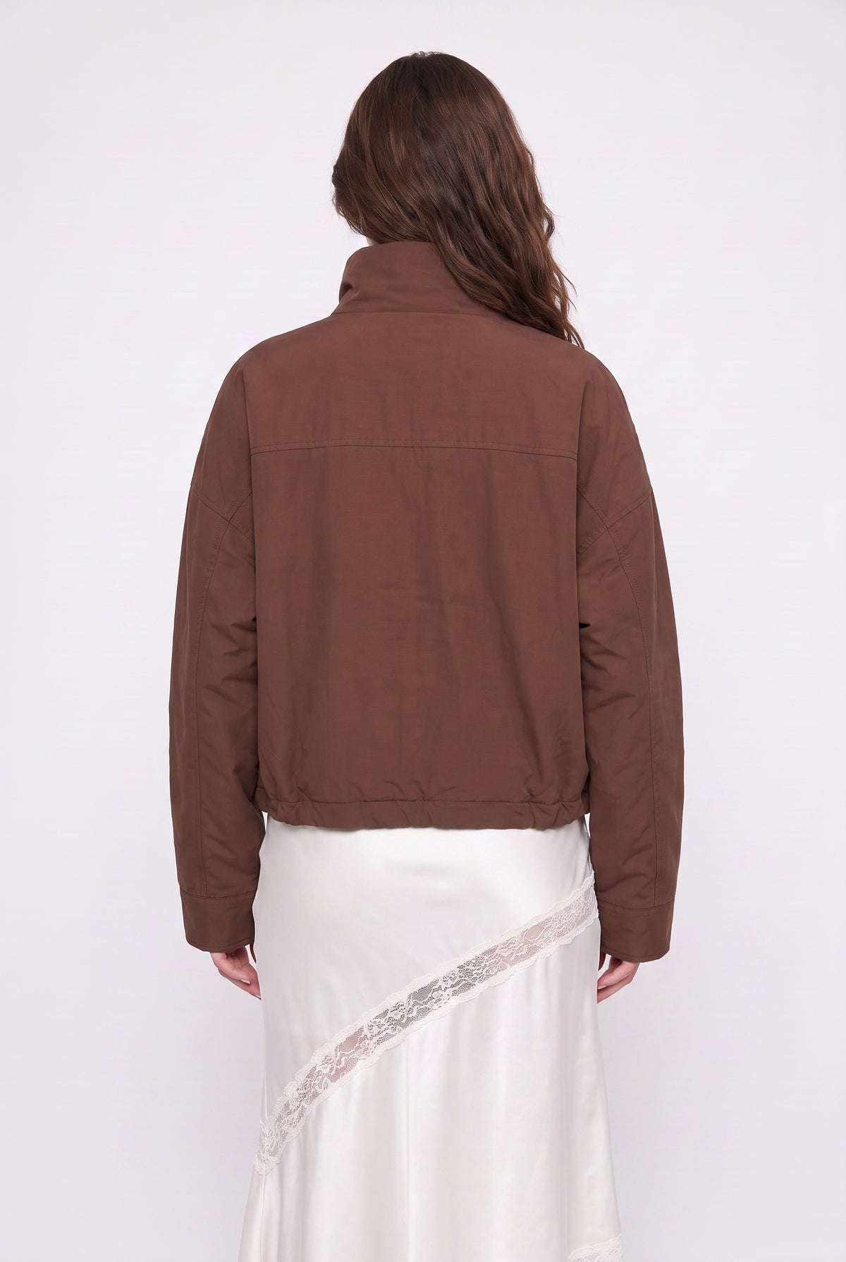 Brown Cropped Bomber Jacket