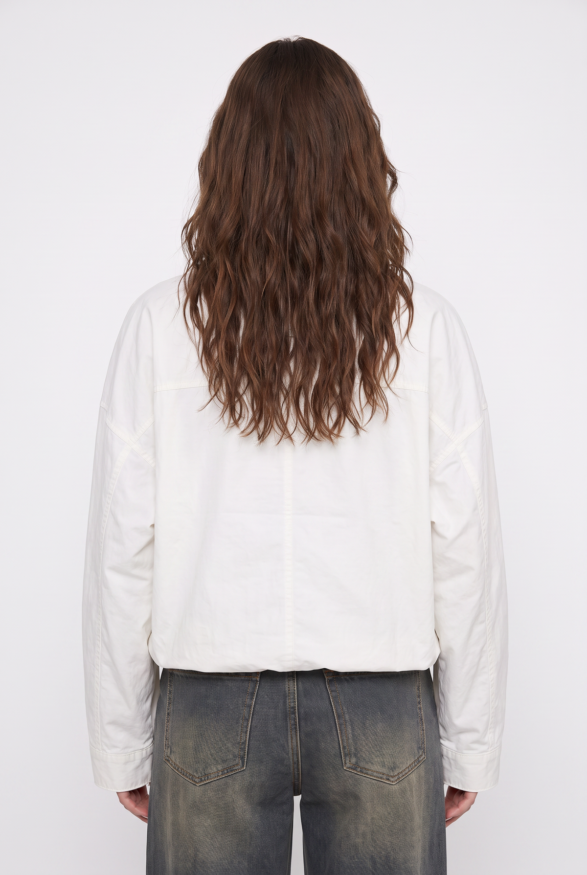 White Nylon Cropped Windbreaker Jacket